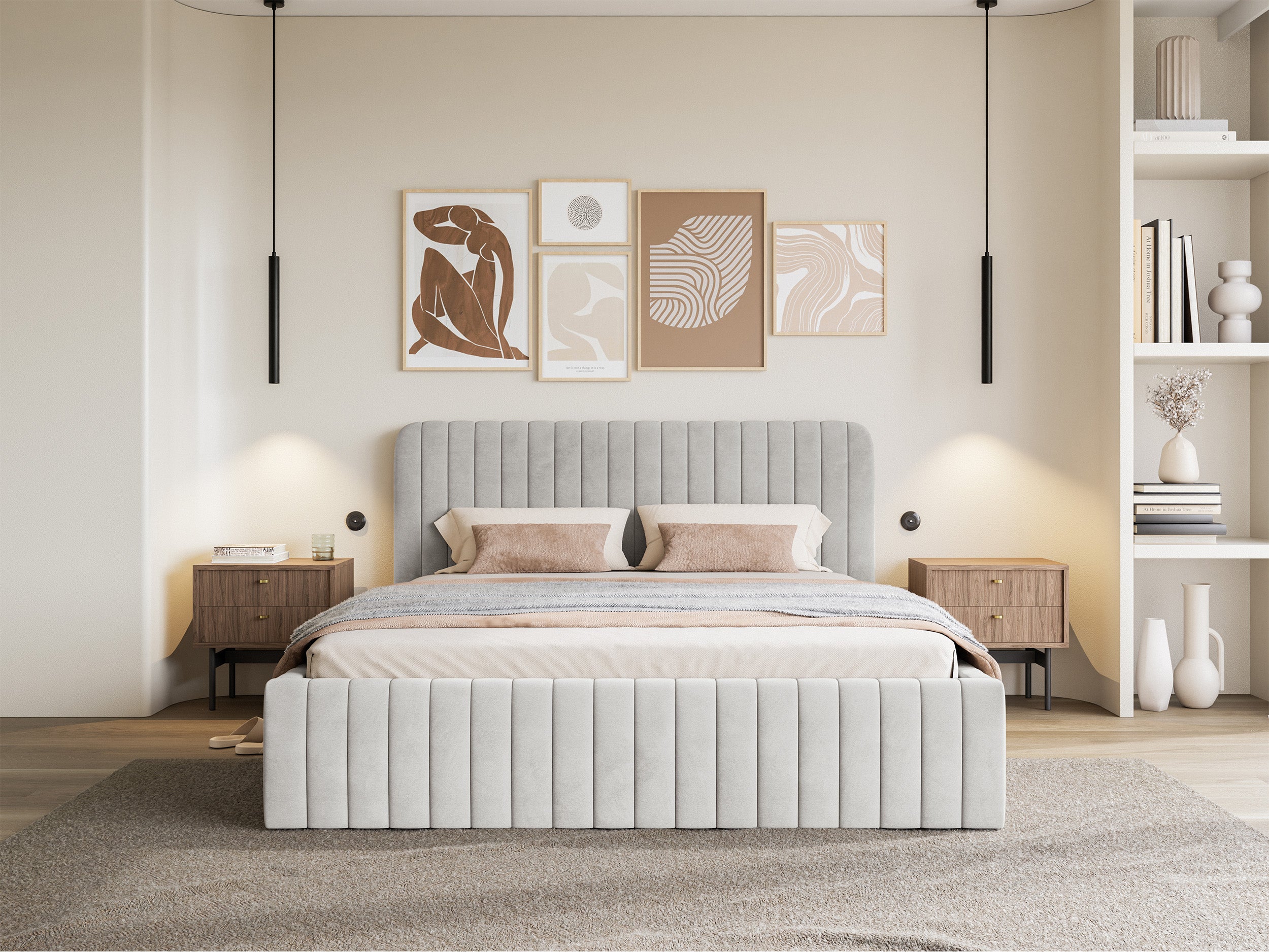 Łóżko tapicerowane 160x200 cm Saliano z pojemnikiem jasnoszare welur hydrofobowy