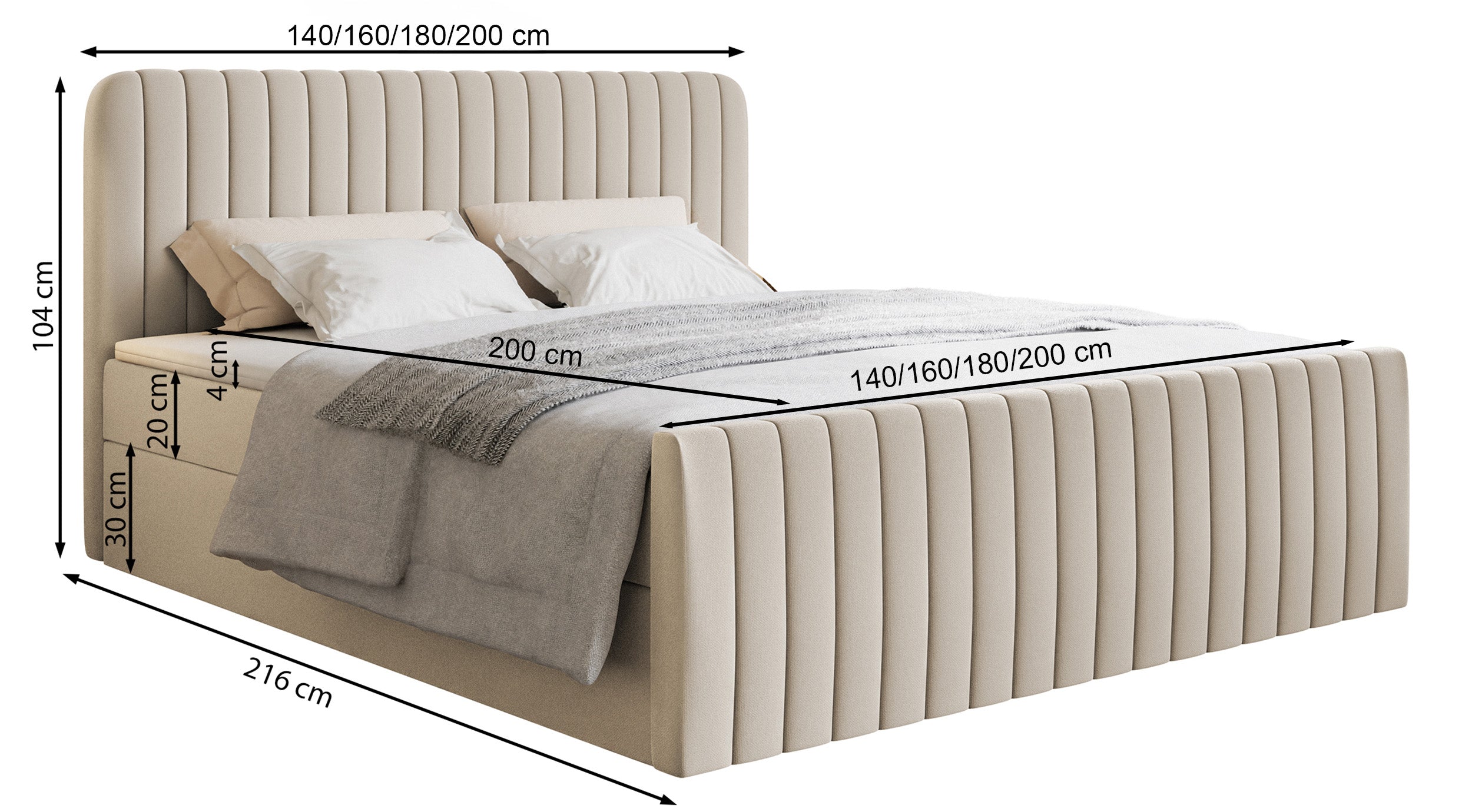 Łóżko kontynentalne 160x200 cm Saliano z pojemnikami i topperem granatowe szenil hydrofobowy