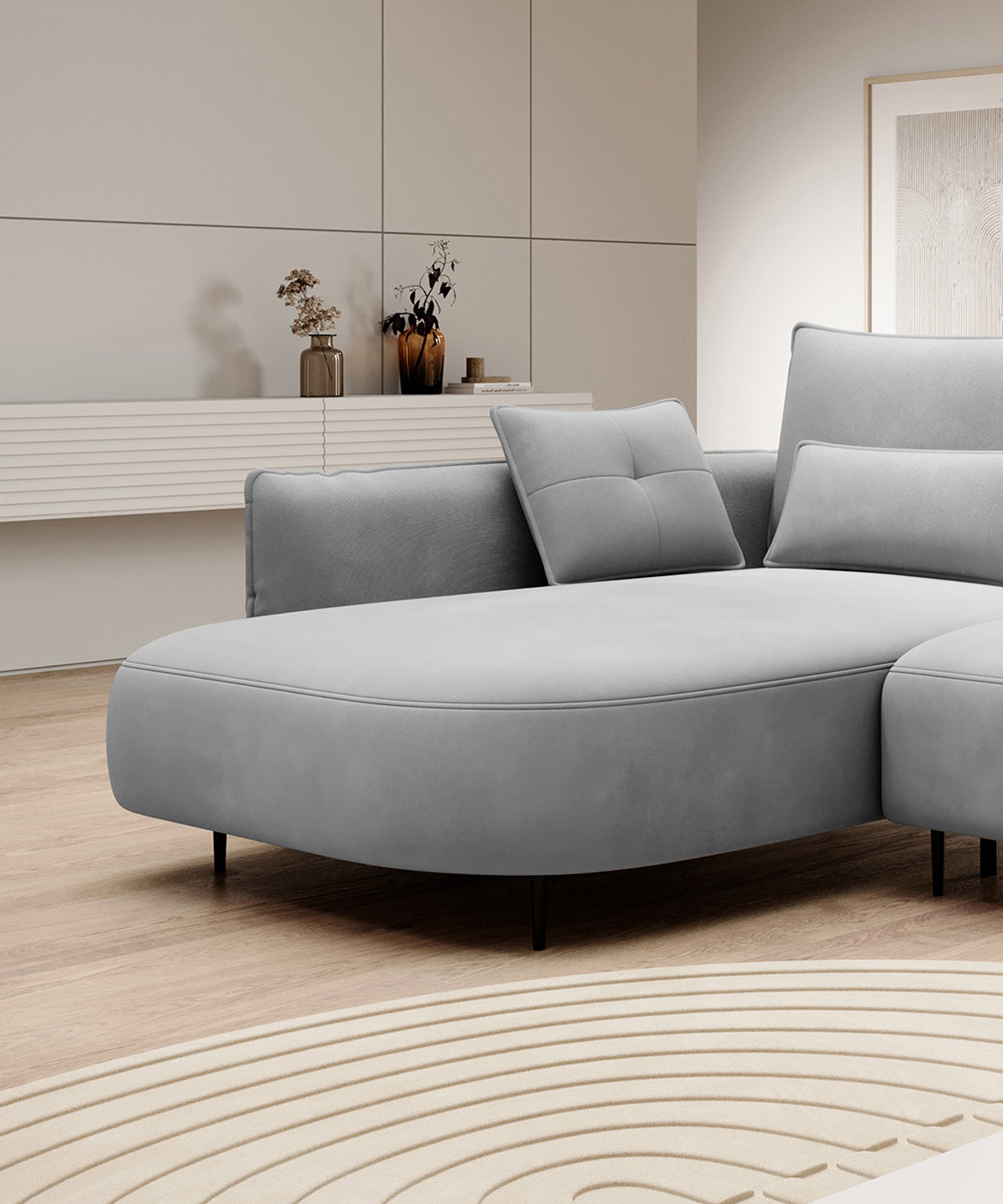 Narożnik Oblivio z funkcją spania L-kształtny z pojemnikiem szary velvet lewostronny hydrofobowy