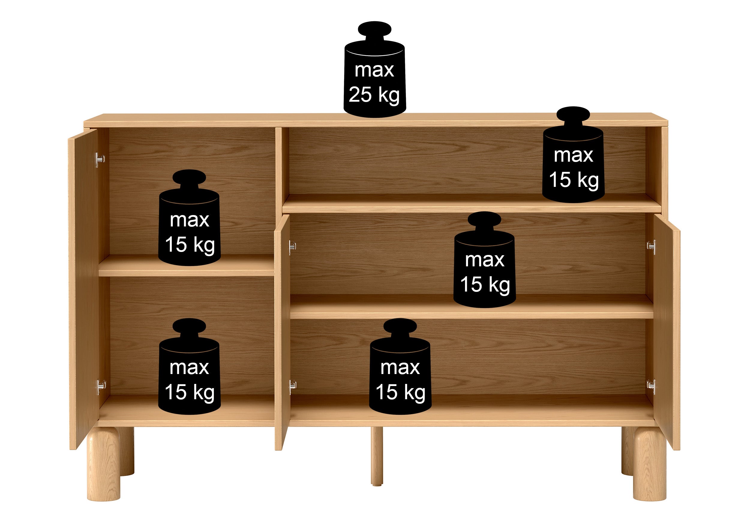 Komoda trzydrzwiowa Sanden z wnęką 140 cm dąb bookmatch