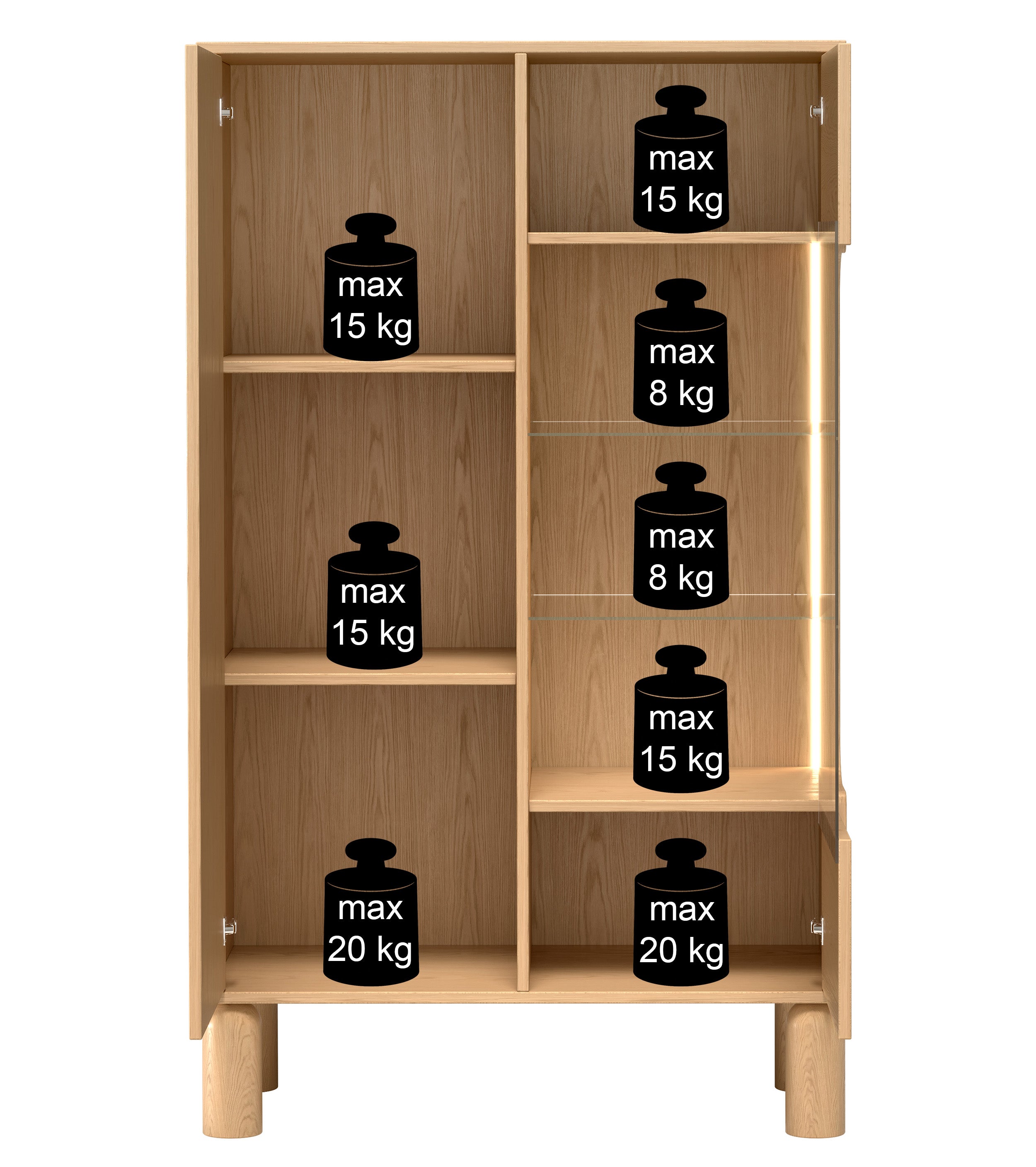 Witryna dwudrzwiowa Sanden z oświetleniem LED 89 cm dąb bookmatch