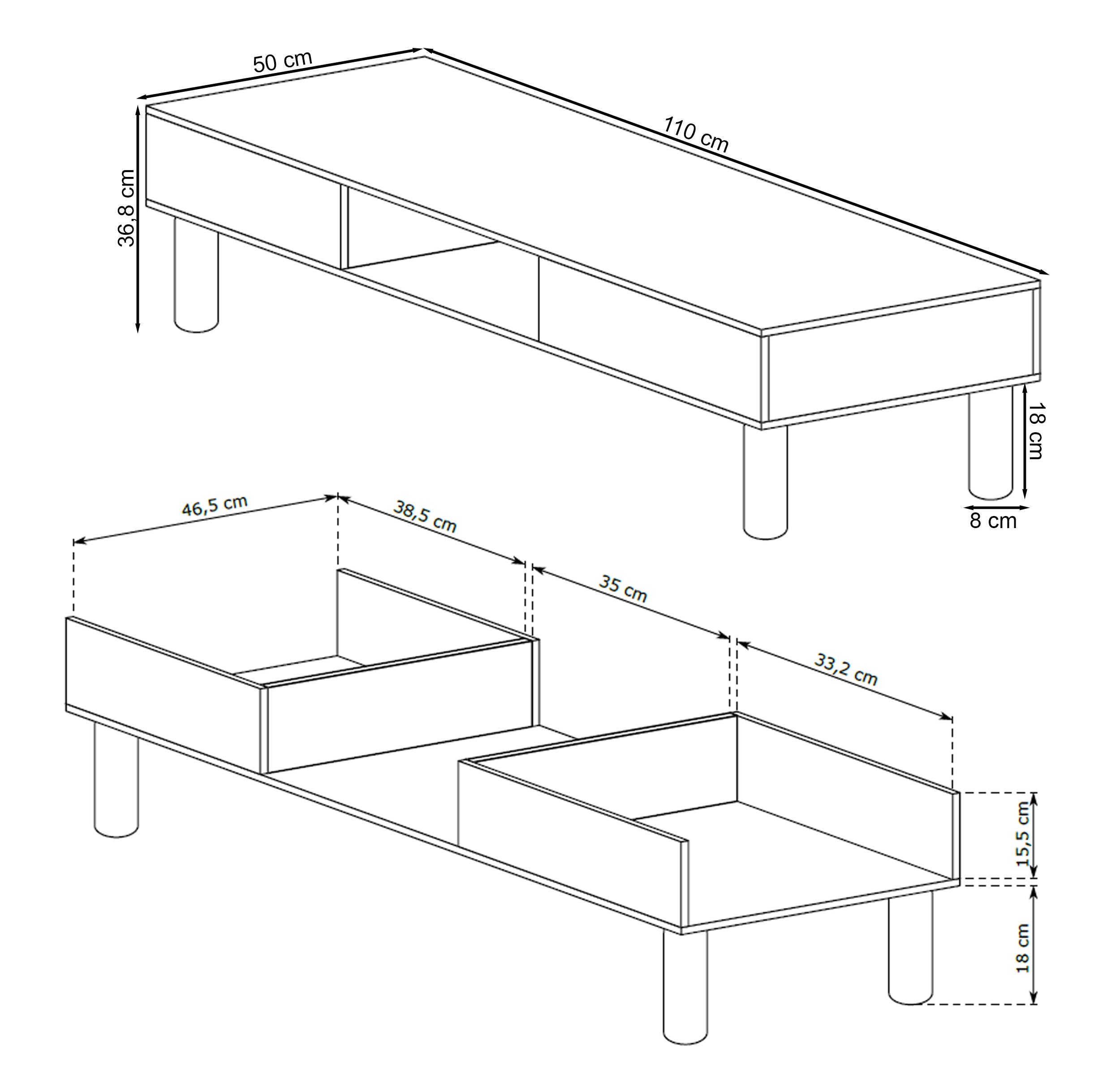 Stolik kawowy Sanden z szufladą 50x110 cm dąb bookmatch