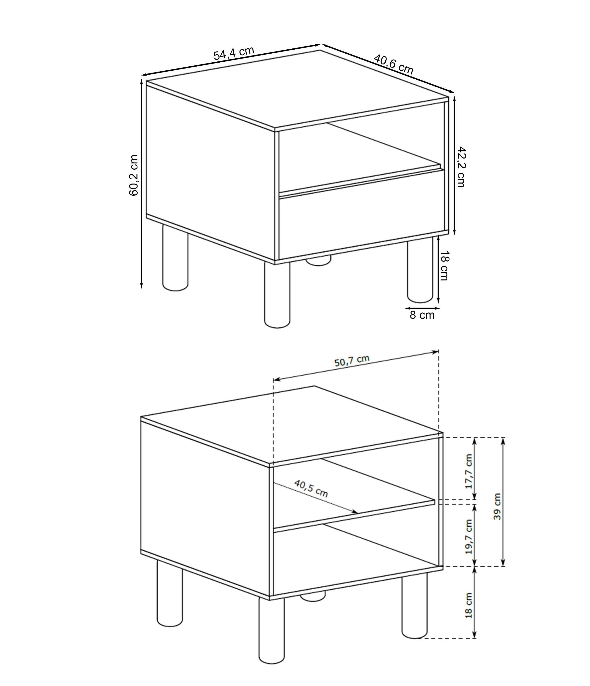 Szafka nocna Sanden z szufladą i wnęką 54 cm dąb bookmatch