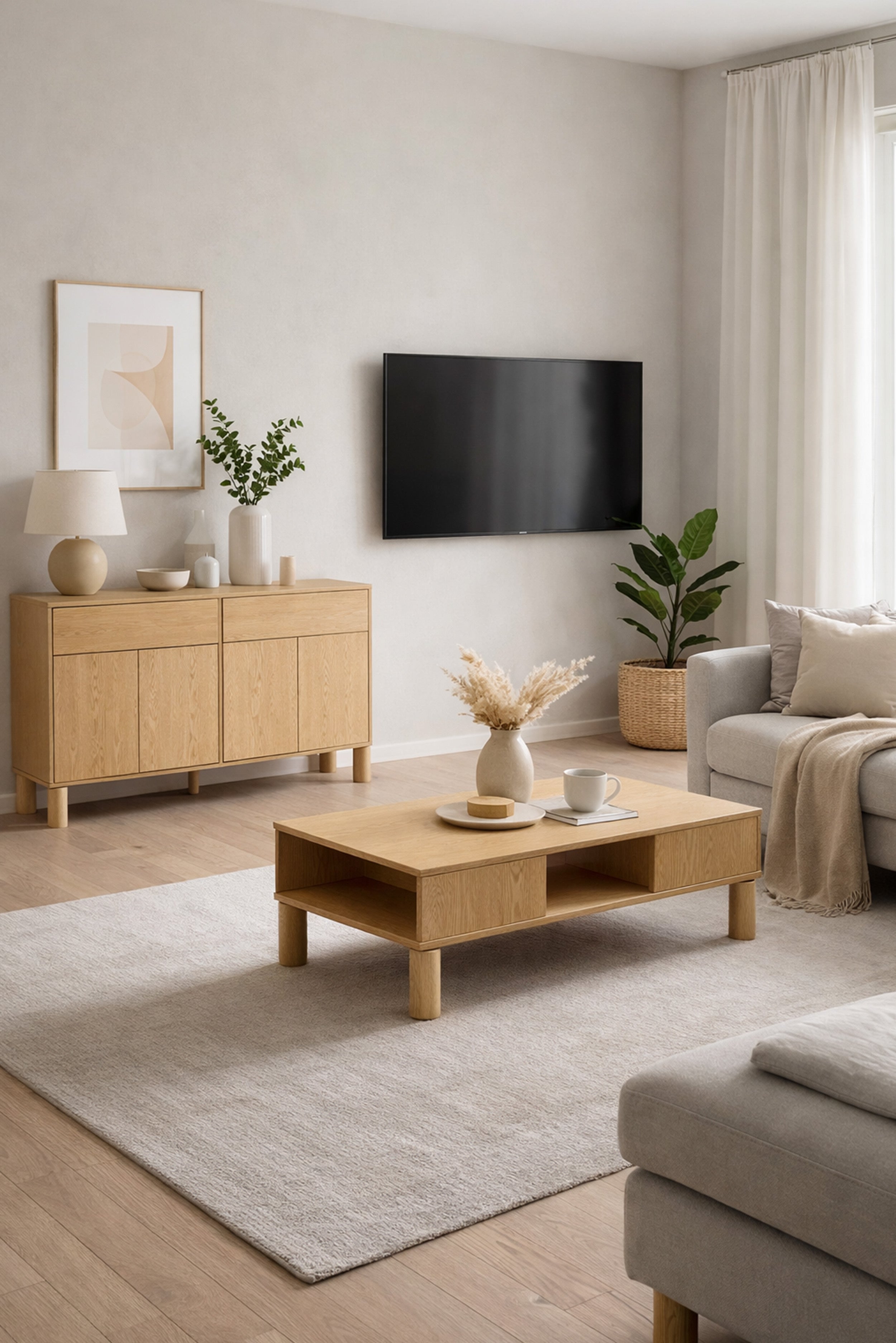 Stolik kawowy Sanden z szufladą 50x110 cm dąb bookmatch