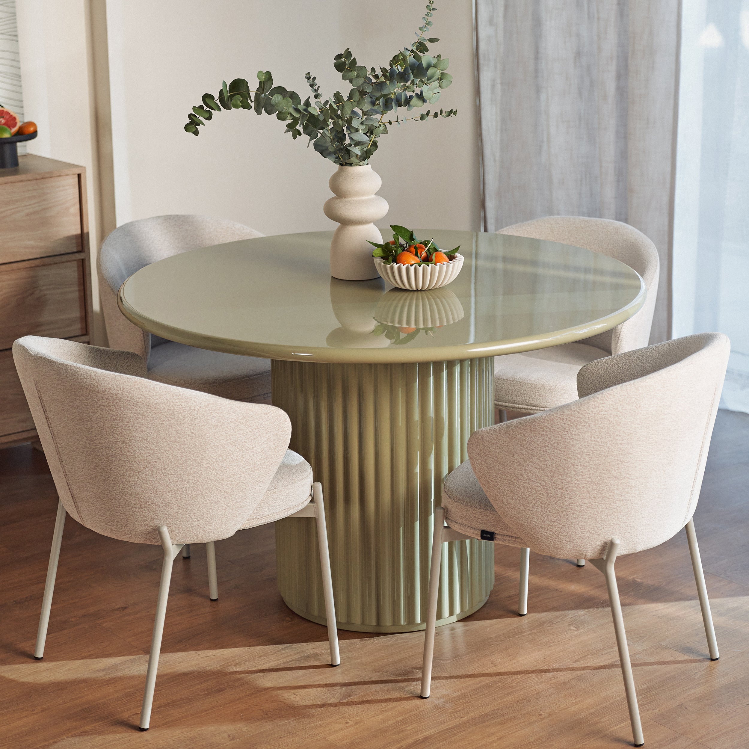 Stół okrągły do jadalni Prinise 120 cm zielony wysoki połysk