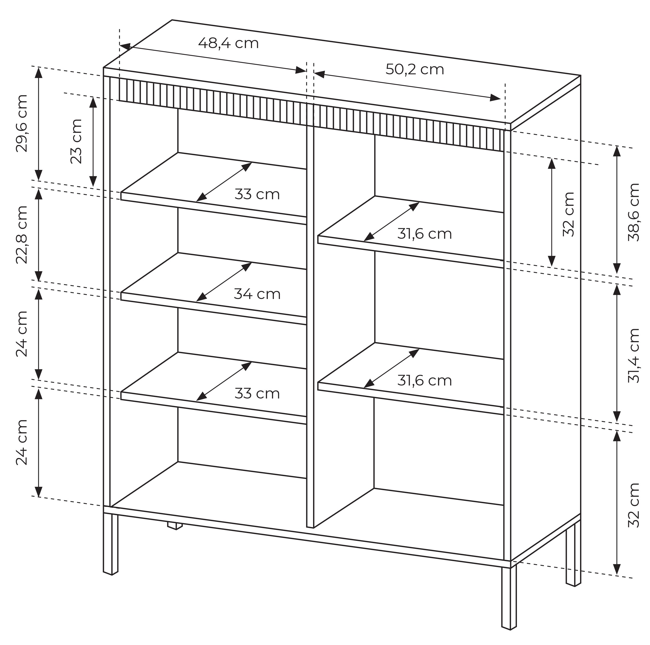 Komoda wysoka Falsetto trzydrzwiowa z ryflowanymi frontami 104 cm czarna