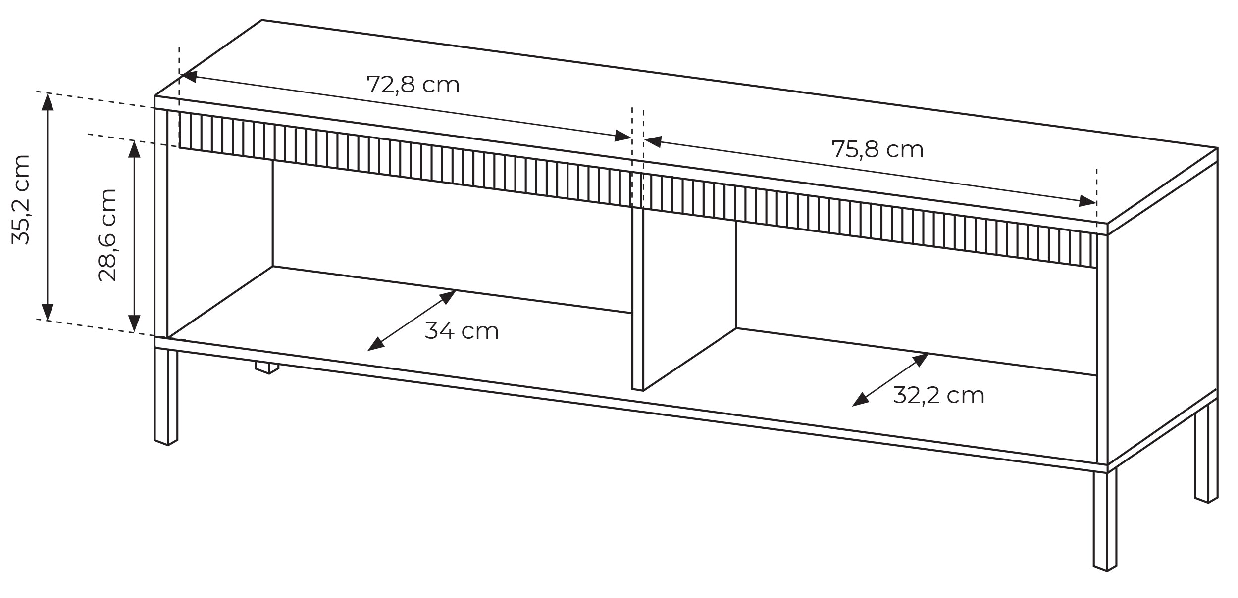 Szafka RTV Falsetto dwudrzwiowa z ryflowanym frontem 154 cm czarna