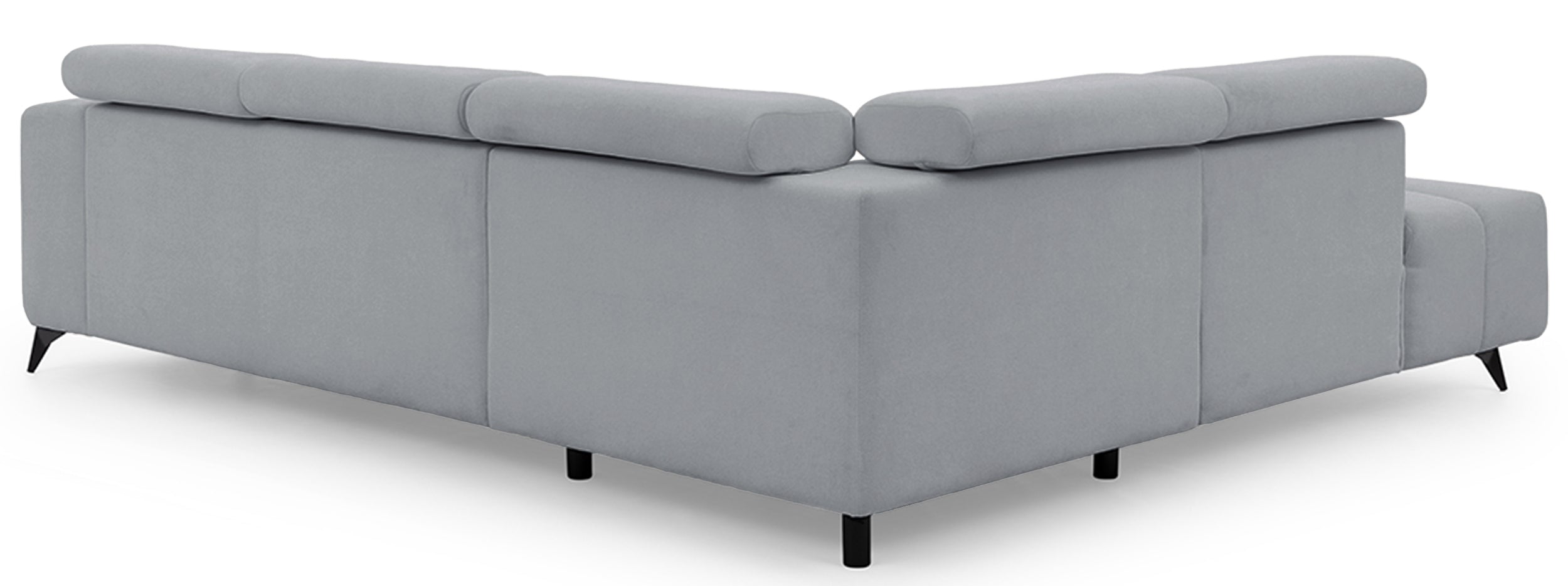 Narożnik z funkcją spania Ragussino L-kształtny z boczkiem i regulowanymi zagłówkami szary szenil lewostronny