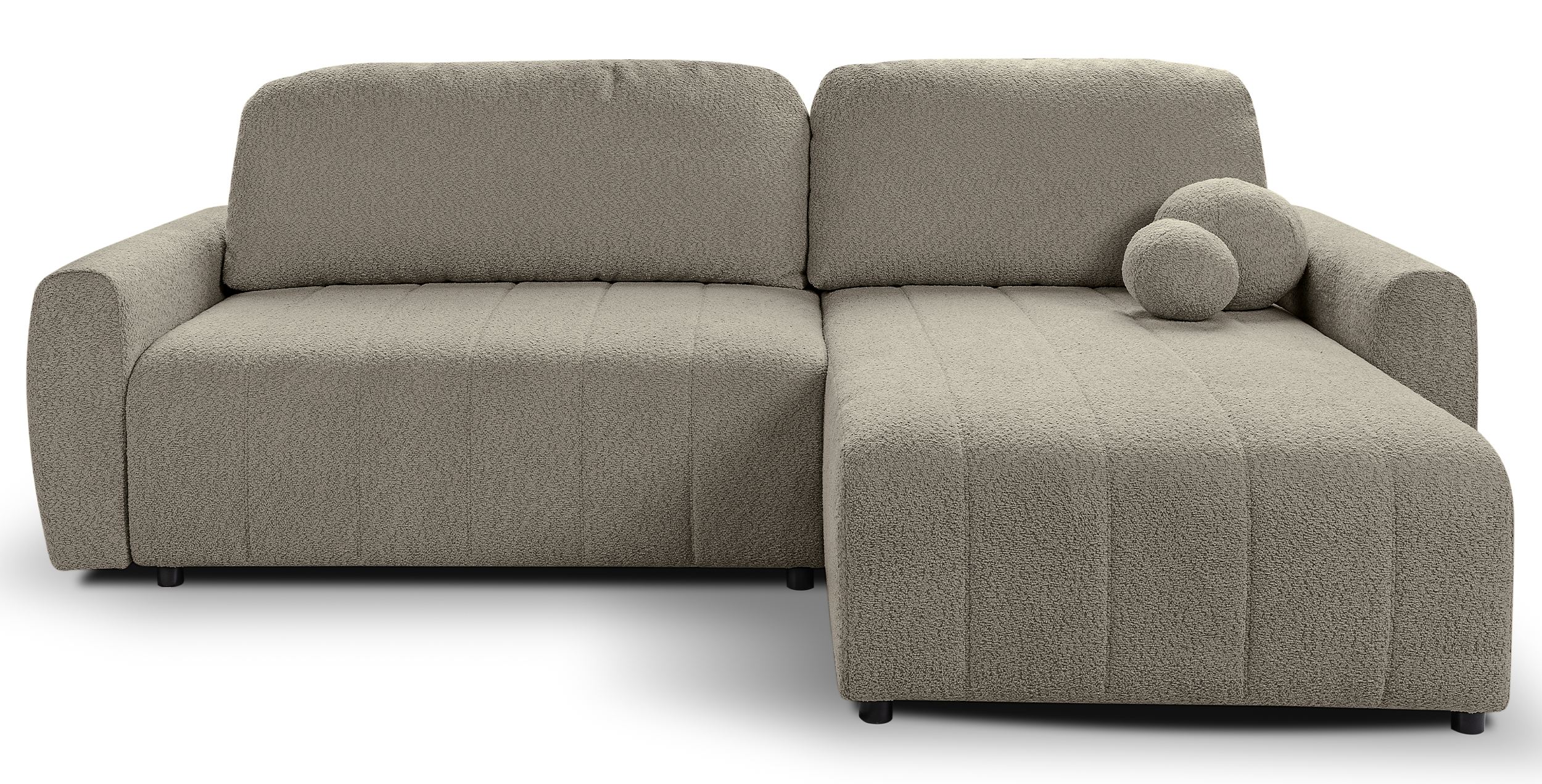 Narożnik z funkcją spania Sigaru L-kształtny uniwersalny z pojemnikiem szarobeżowy boucle