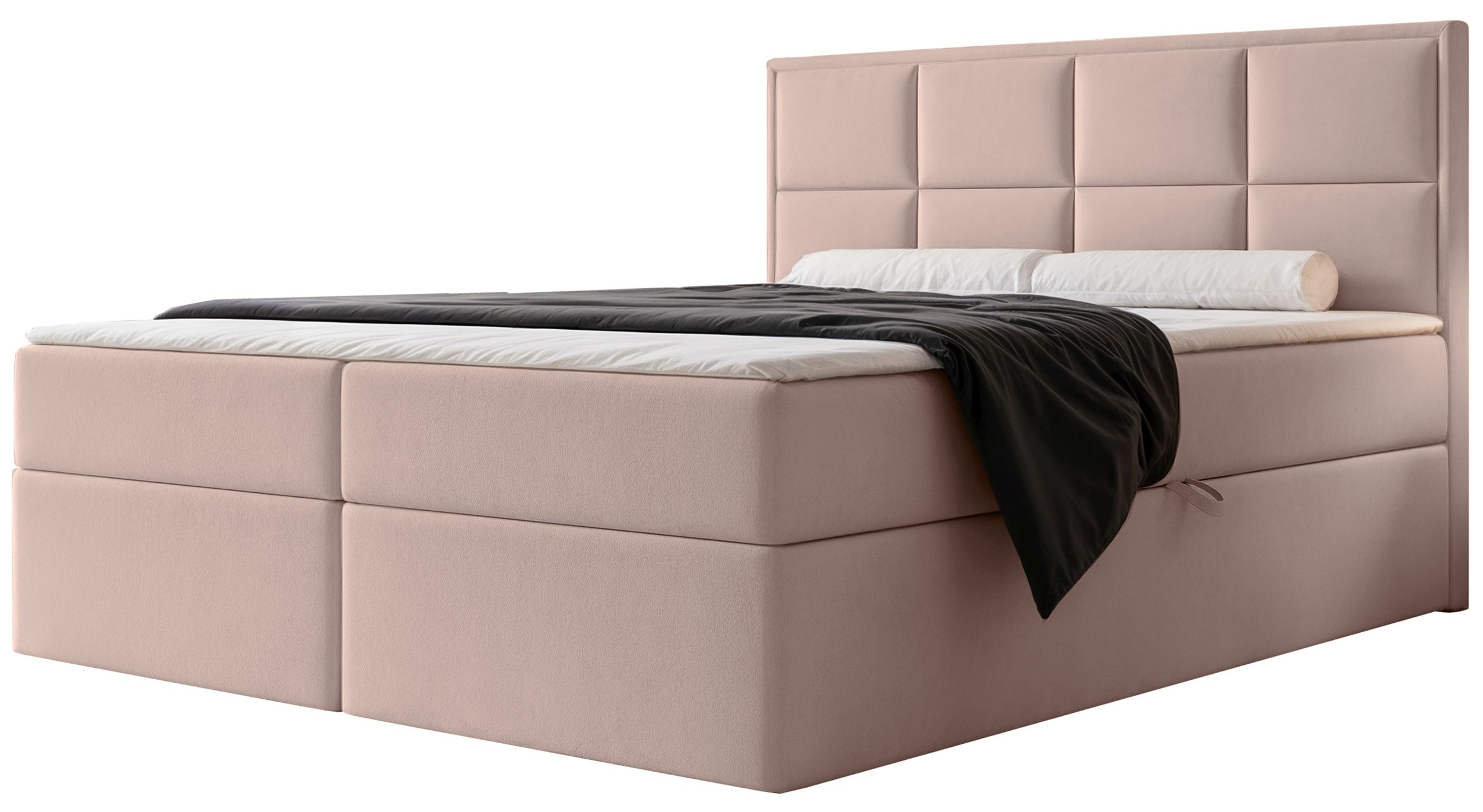 Łóżko kontynentalne 160x200 cm Silensio z materacem bonellowym i topperem beżowe welur hydrofobowy