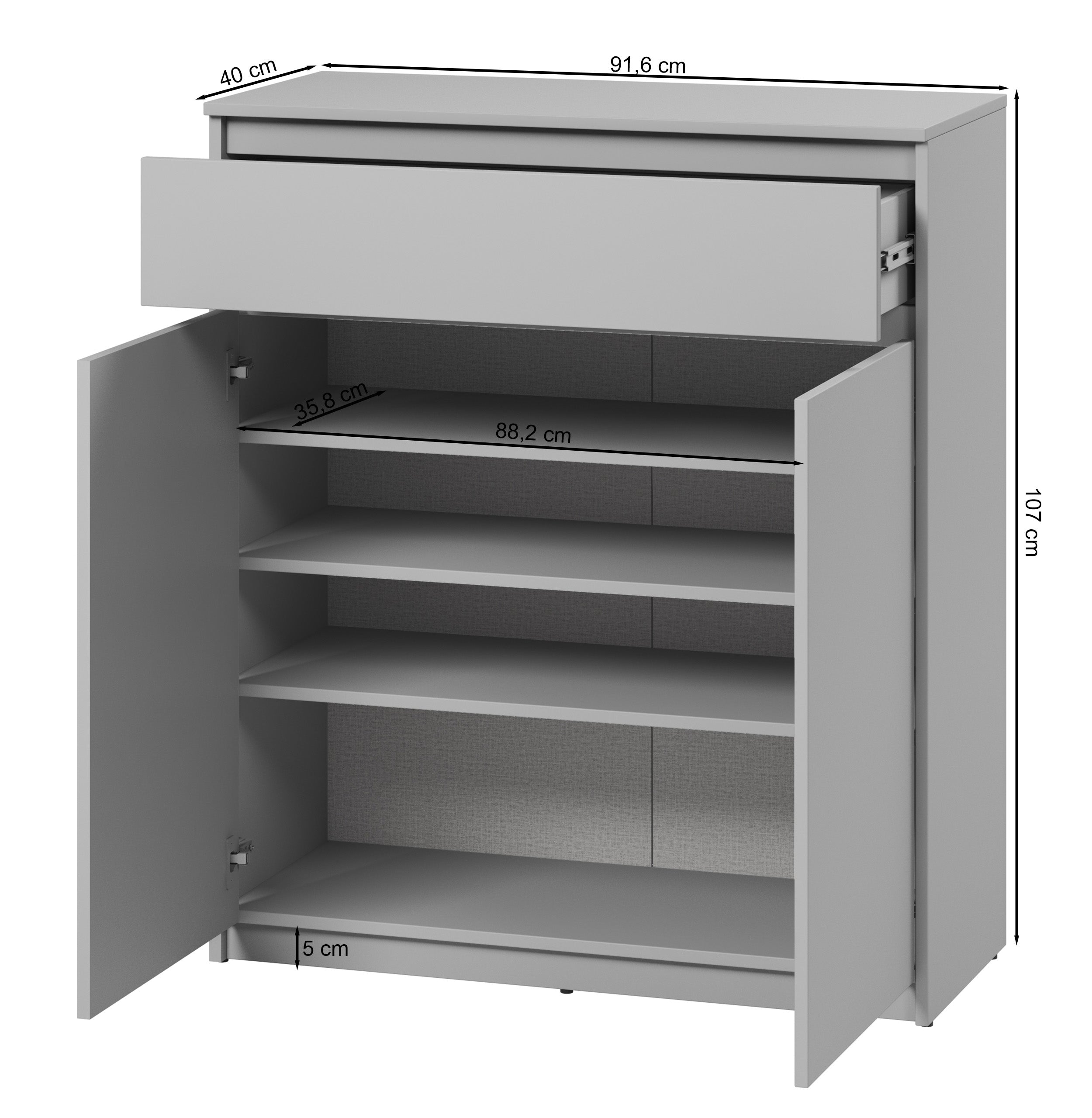 Komoda dwudrzwiowa Simply z szufladą 92 cm szara