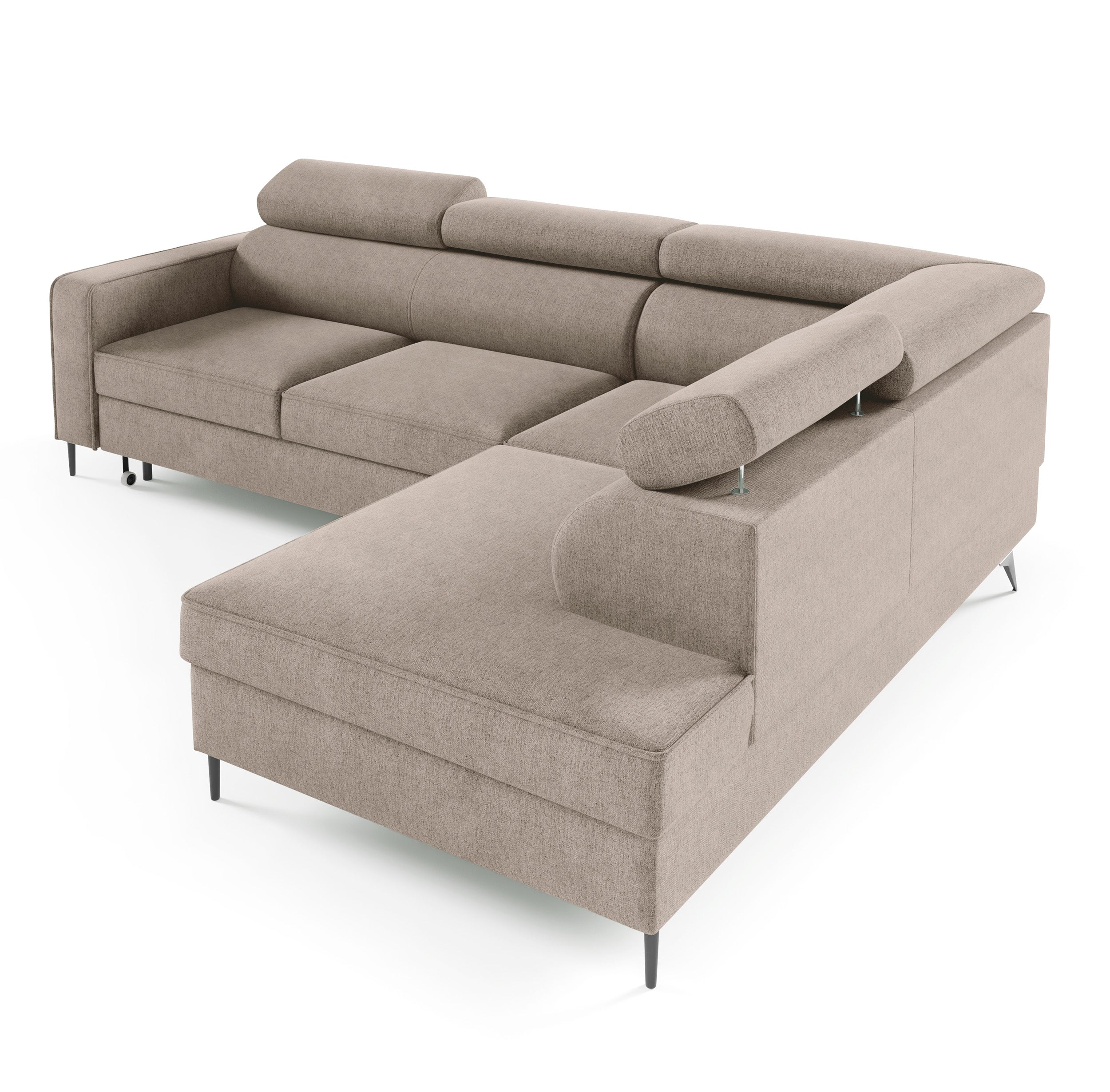 Narożnik z funkcją spania Vero L-kształtny z pojemnikiem beżowy plecionka prawostronny