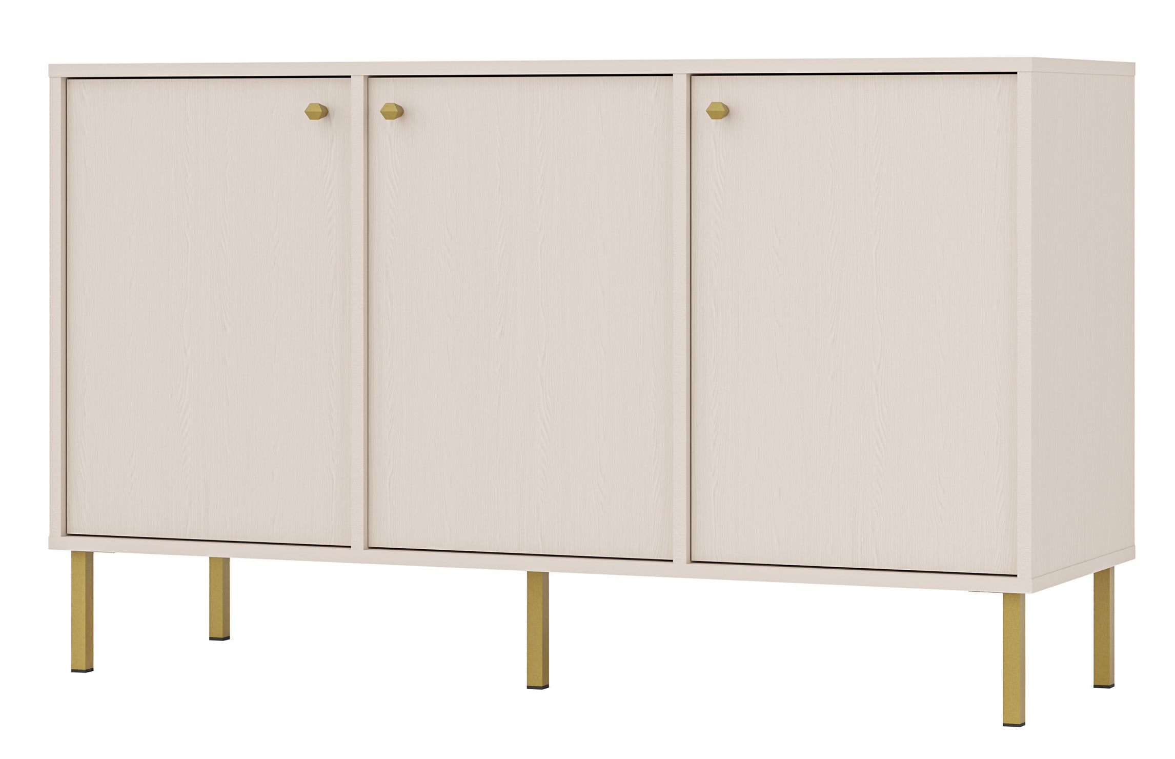 Komoda trzydrzwiowa Oktio 125 cm beż piaskowy na złotych nogach