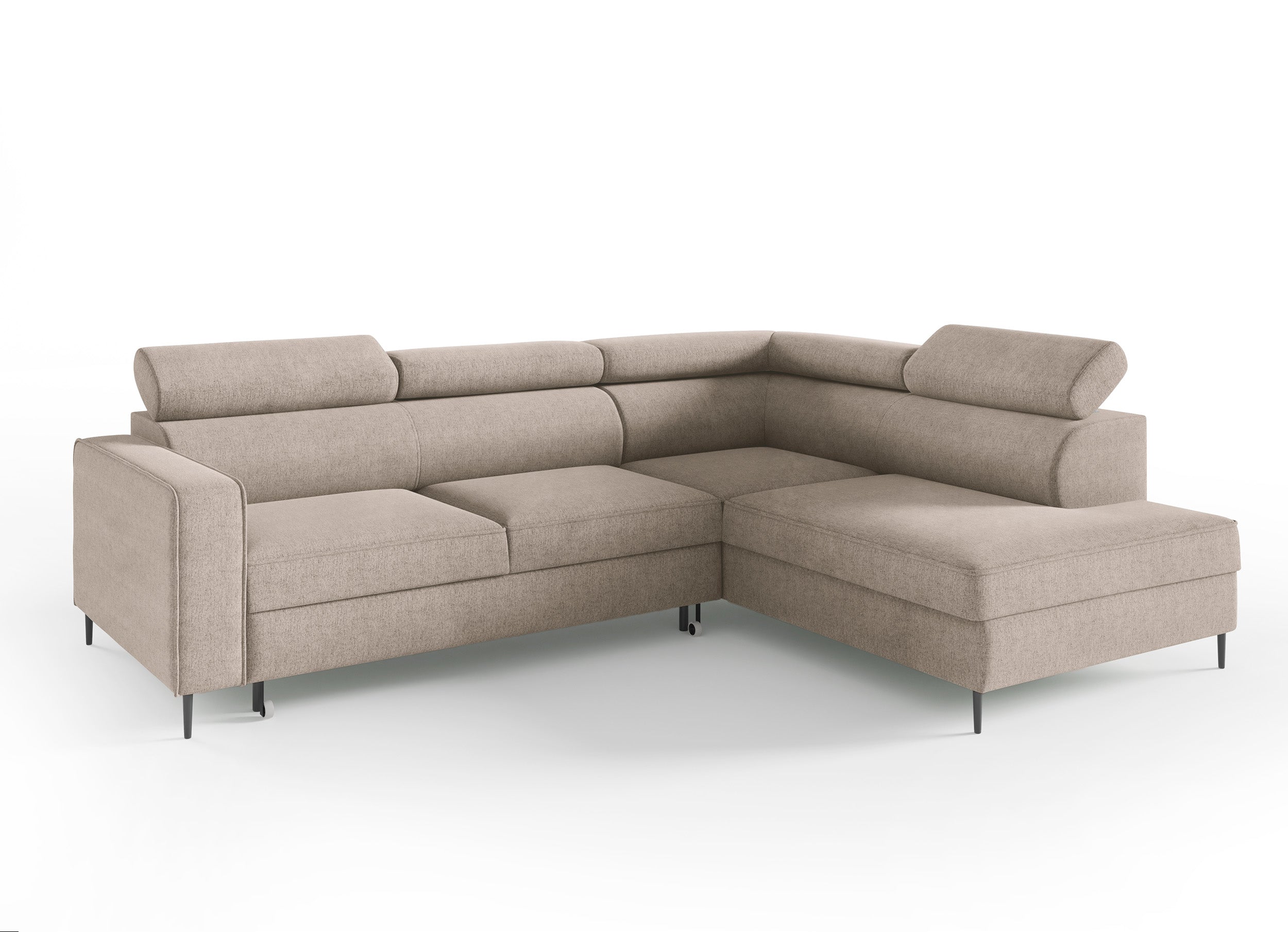 Narożnik z funkcją spania Vero L-kształtny z pojemnikiem beżowy plecionka prawostronny