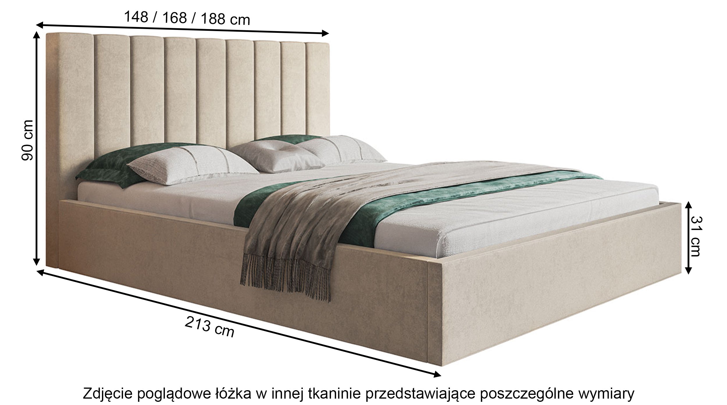 Łóżko tapicerowane 160x200 cm Bellaris z pojemnikiem i pionowymi panelami na wezgłowiu czarne