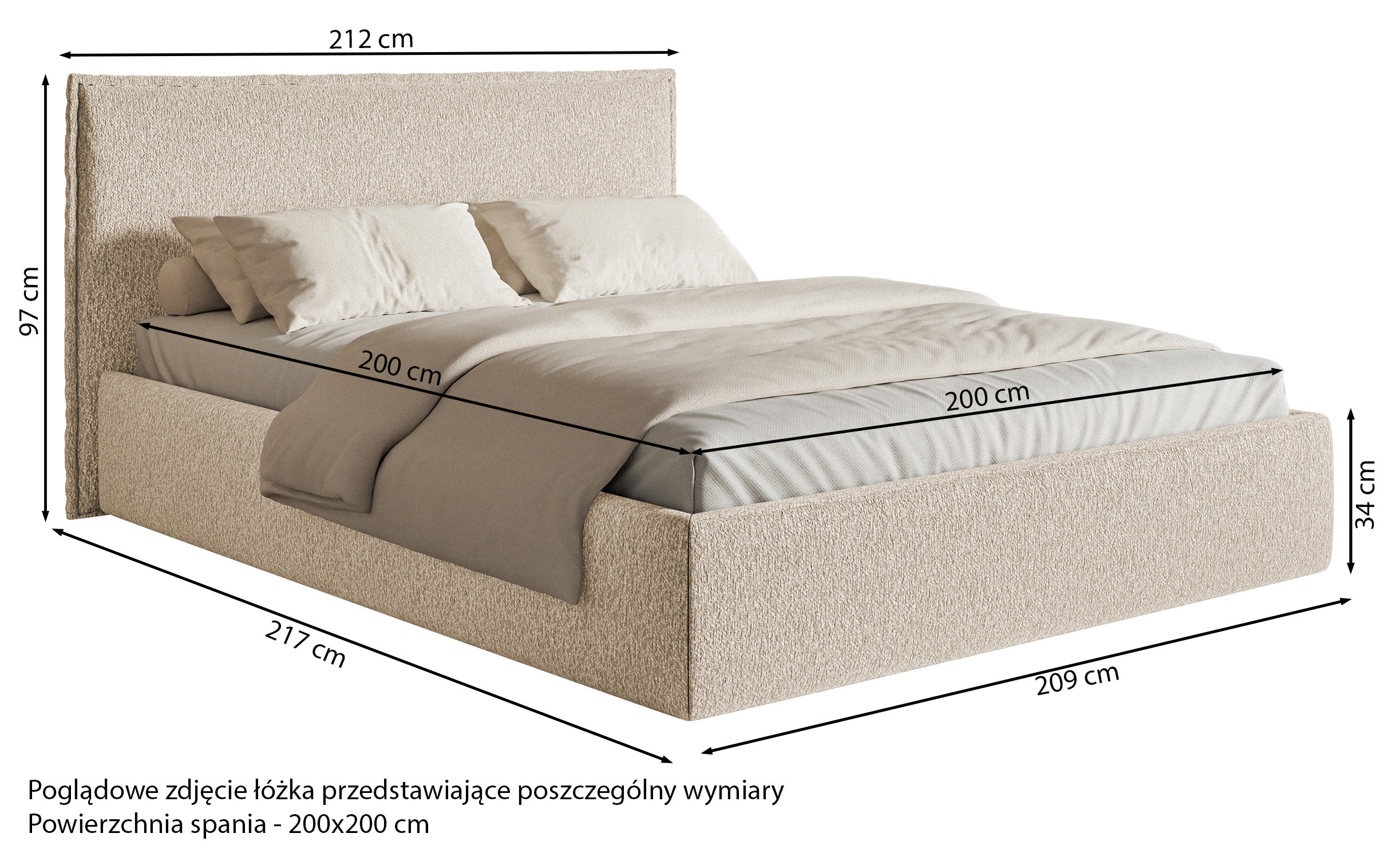 Łóżko tapicerowane 200x200 cm Softie Slim z pojemnikiem błękitne szenil stelaż metalowy