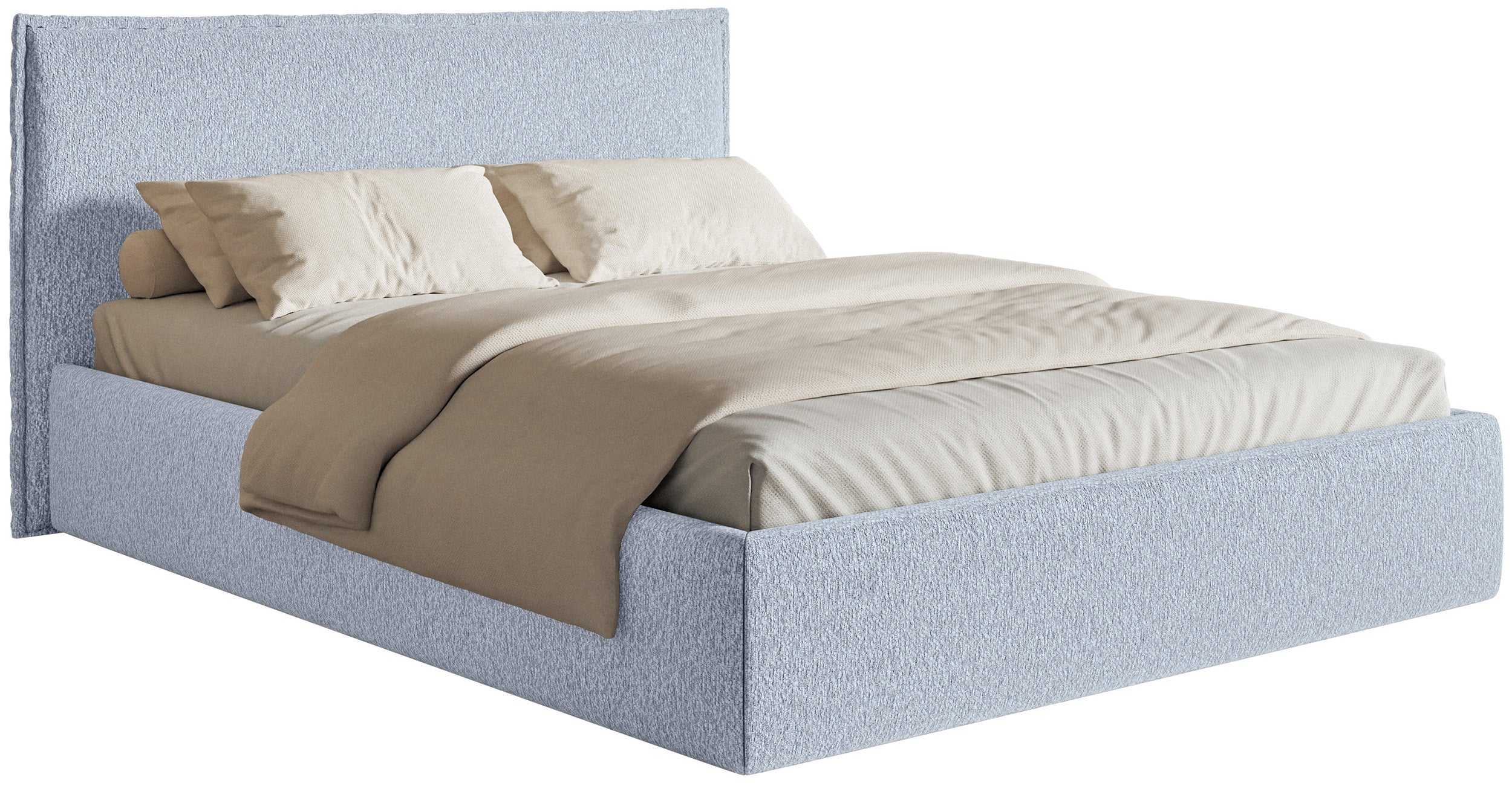 Łóżko tapicerowane 200x200 cm Softie Slim z pojemnikiem błękitne szenil stelaż metalowy