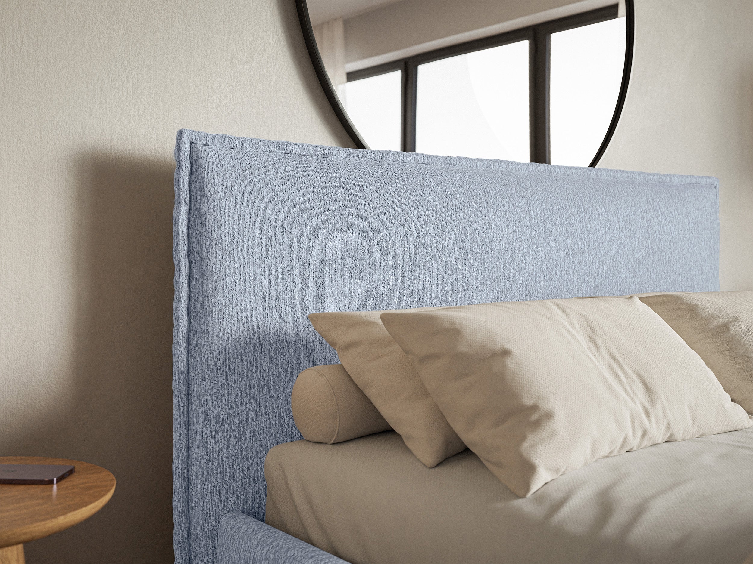 Łóżko tapicerowane 200x200 cm Softie Slim z pojemnikiem błękitne szenil stelaż metalowy