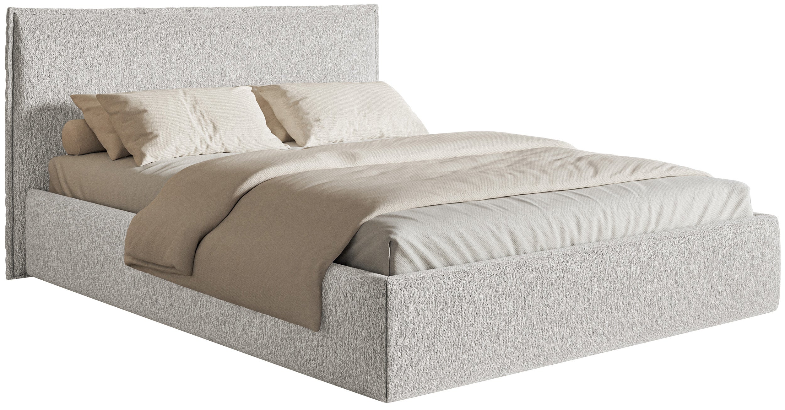 Łóżko tapicerowane 200x200 cm Softie Slim z pojemnikiem jasnoszare szenil stelaż metalowy