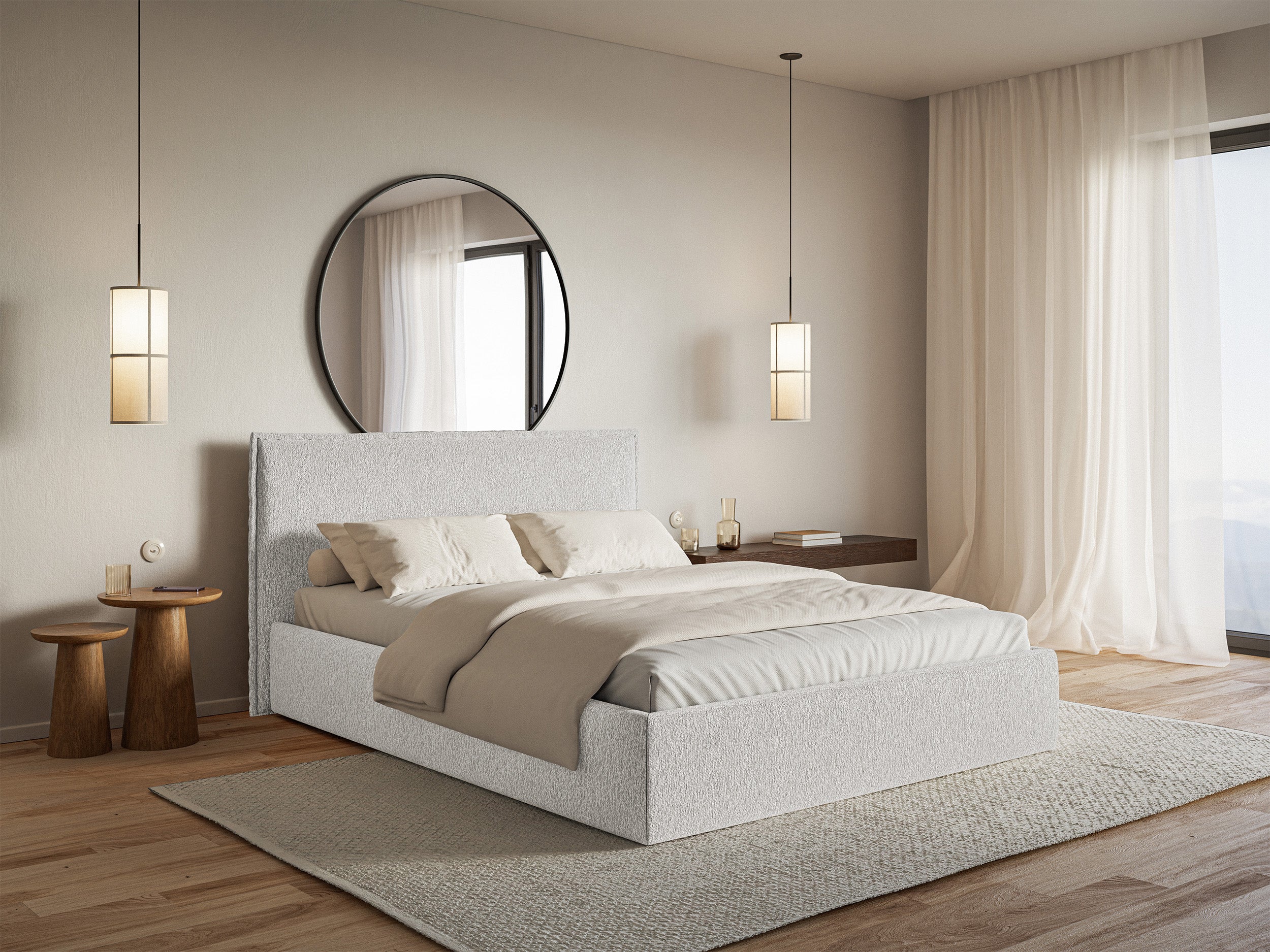 Łóżko tapicerowane 180x200 cm Softie Slim z pojemnikiem jasnoszare szenil stelaż metalowy