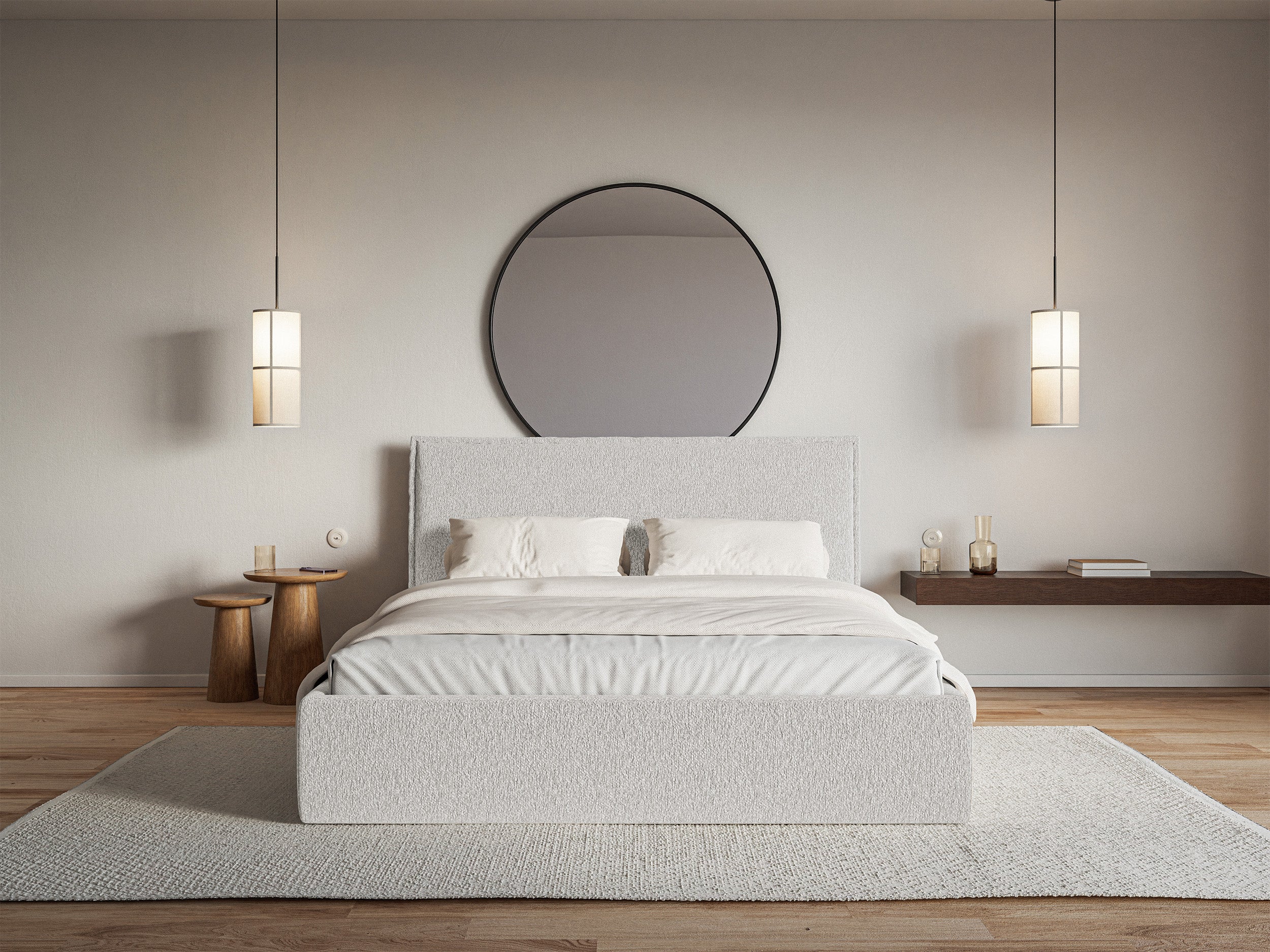 Łóżko tapicerowane 140x200 cm Softie Slim z pojemnikiem jasnoszare szenil stelaż metalowy