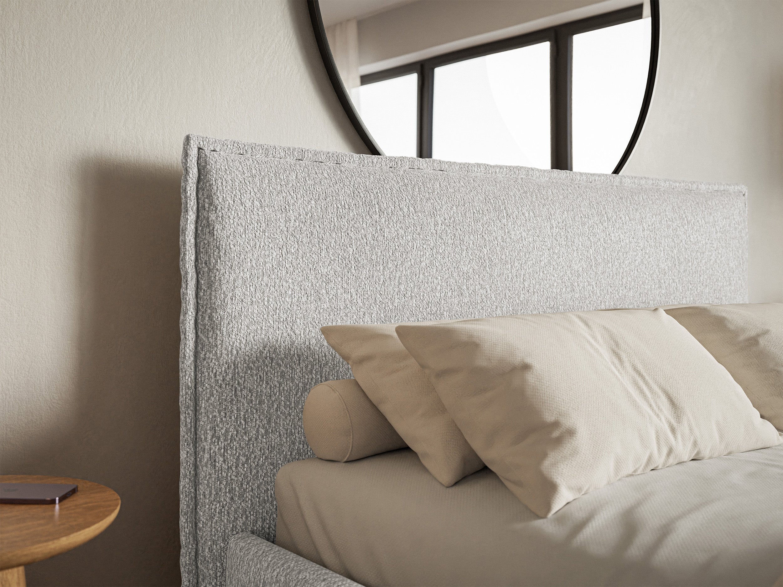 Łóżko tapicerowane 200x200 cm Softie Slim z pojemnikiem jasnoszare szenil stelaż metalowy