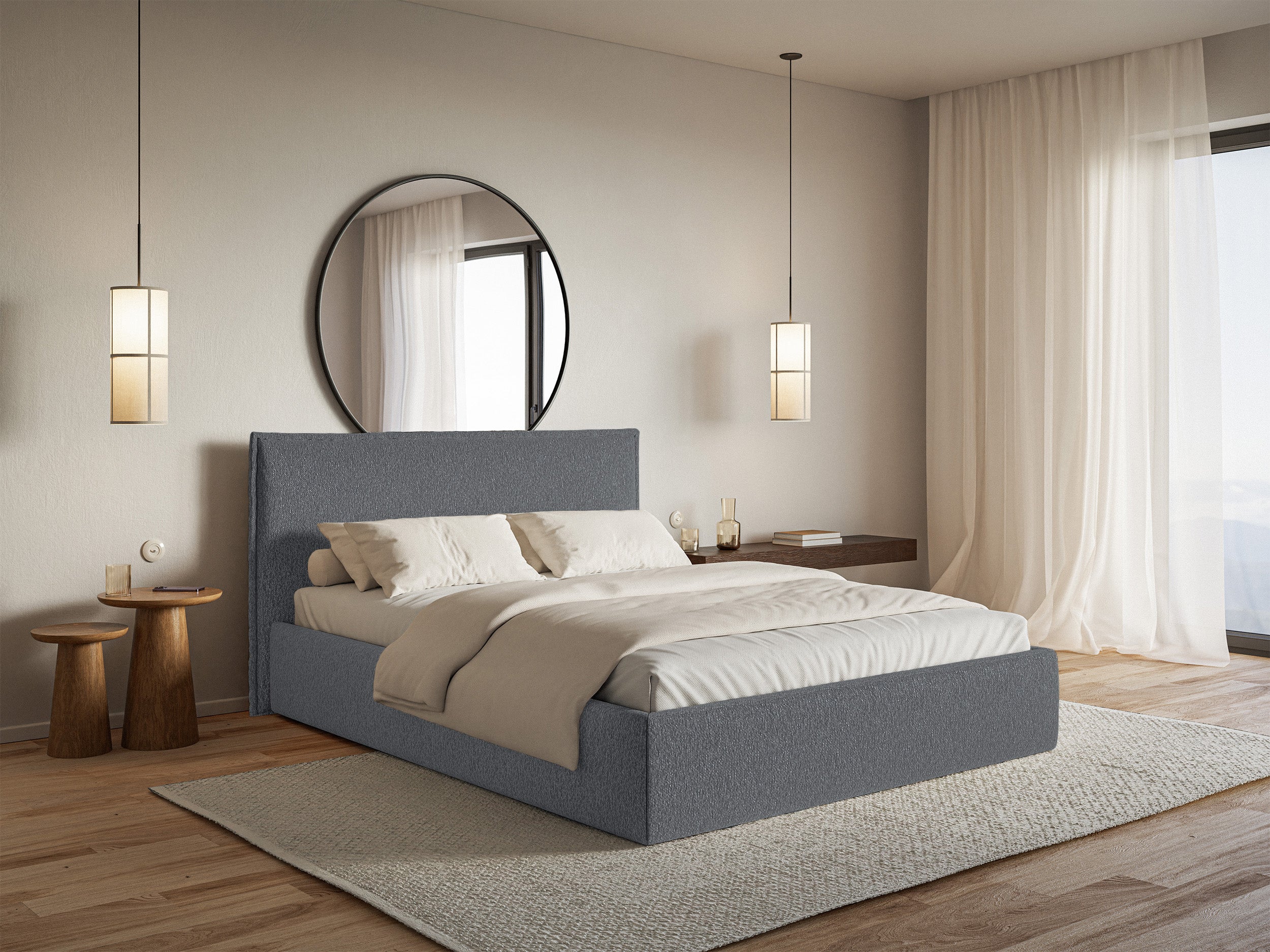 Łóżko tapicerowane 160x200 cm Softie Slim z pojemnikiem grafitowe szenil stelaż metalowy