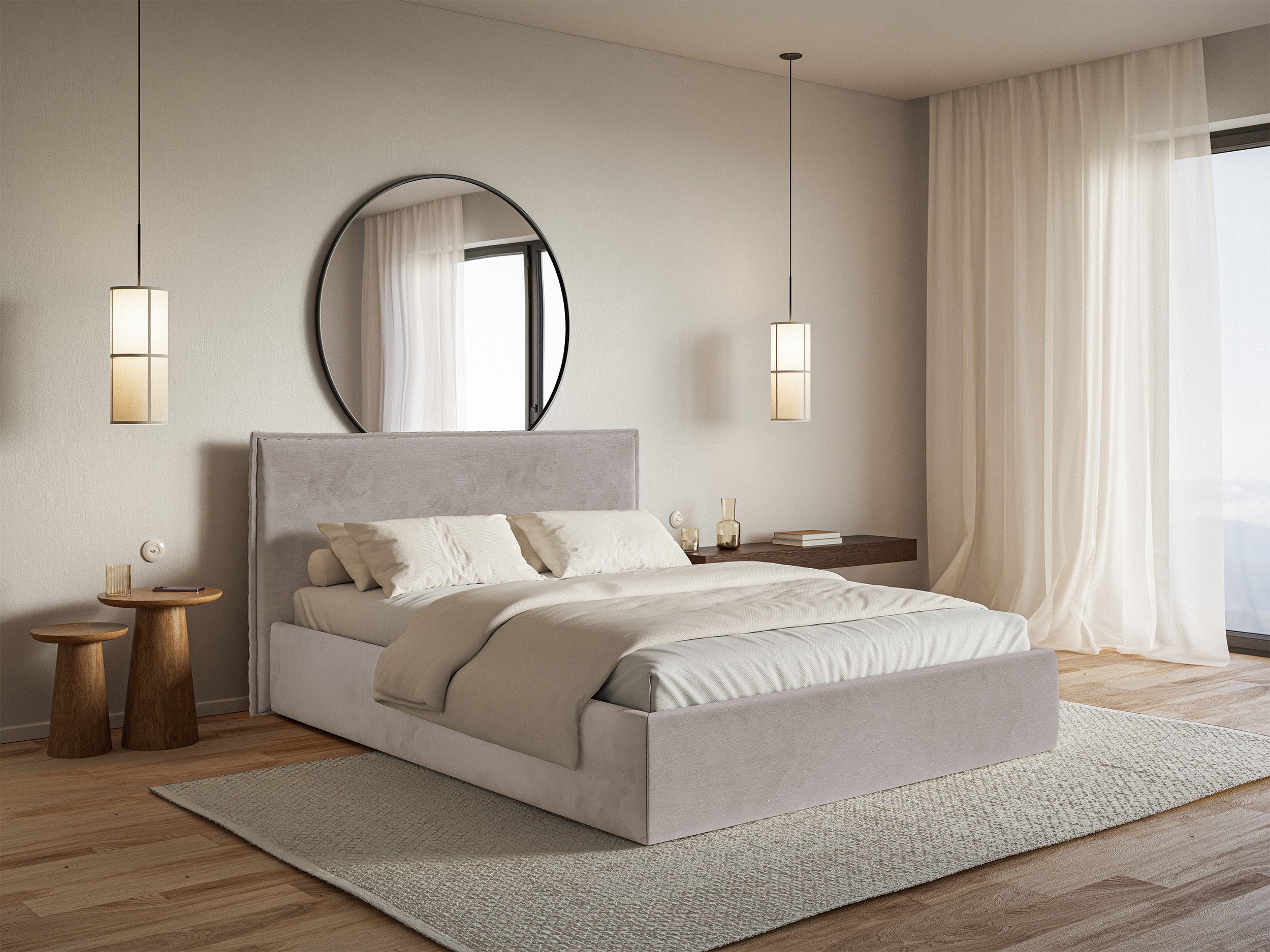 Łóżko tapicerowane 200x200 cm Softie Slim szarobrązowe welur hydrofobowy