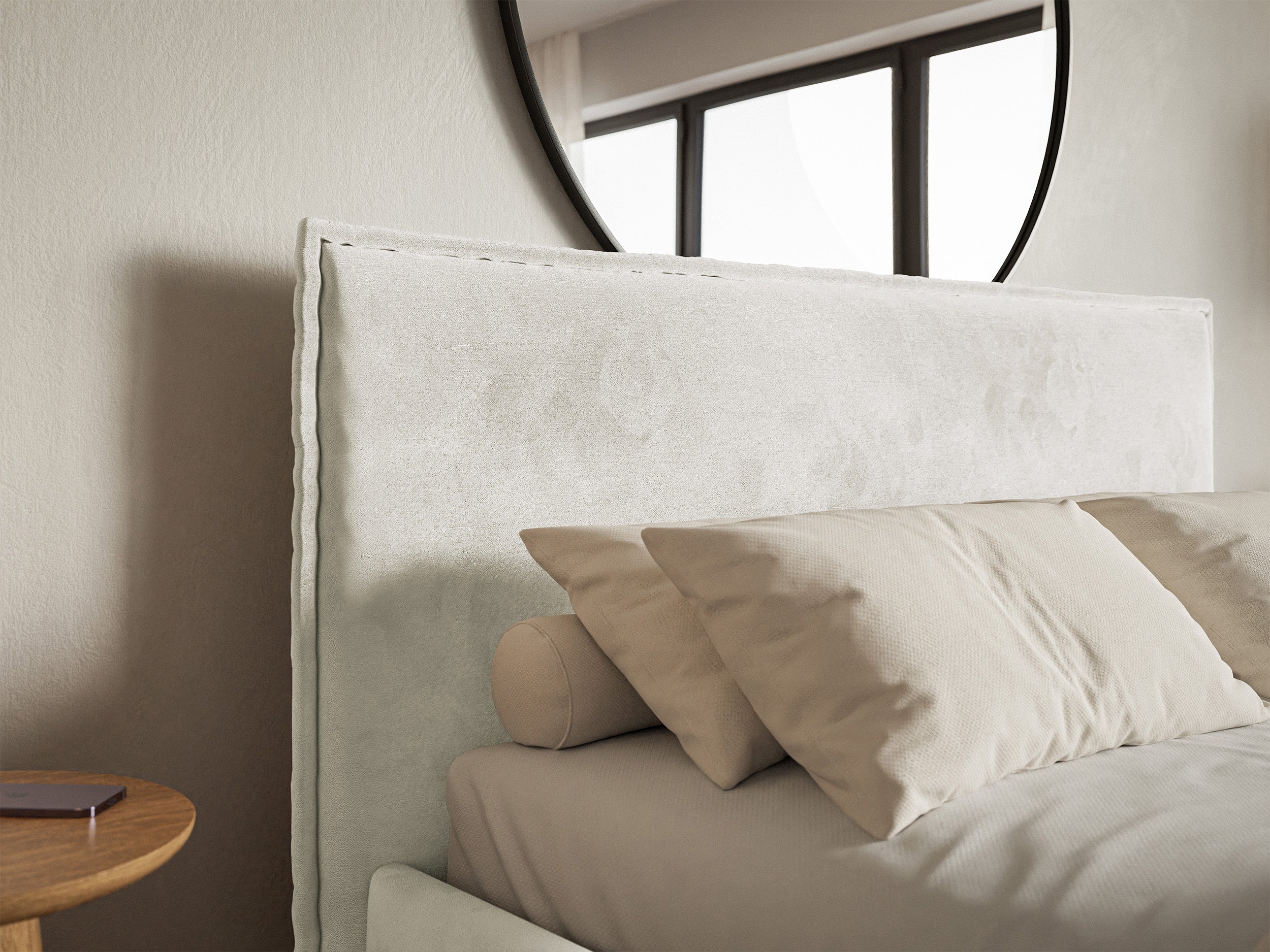 Łóżko tapicerowane 140x200 cm Softie Slim szarobeżowe welur hydrofobowy