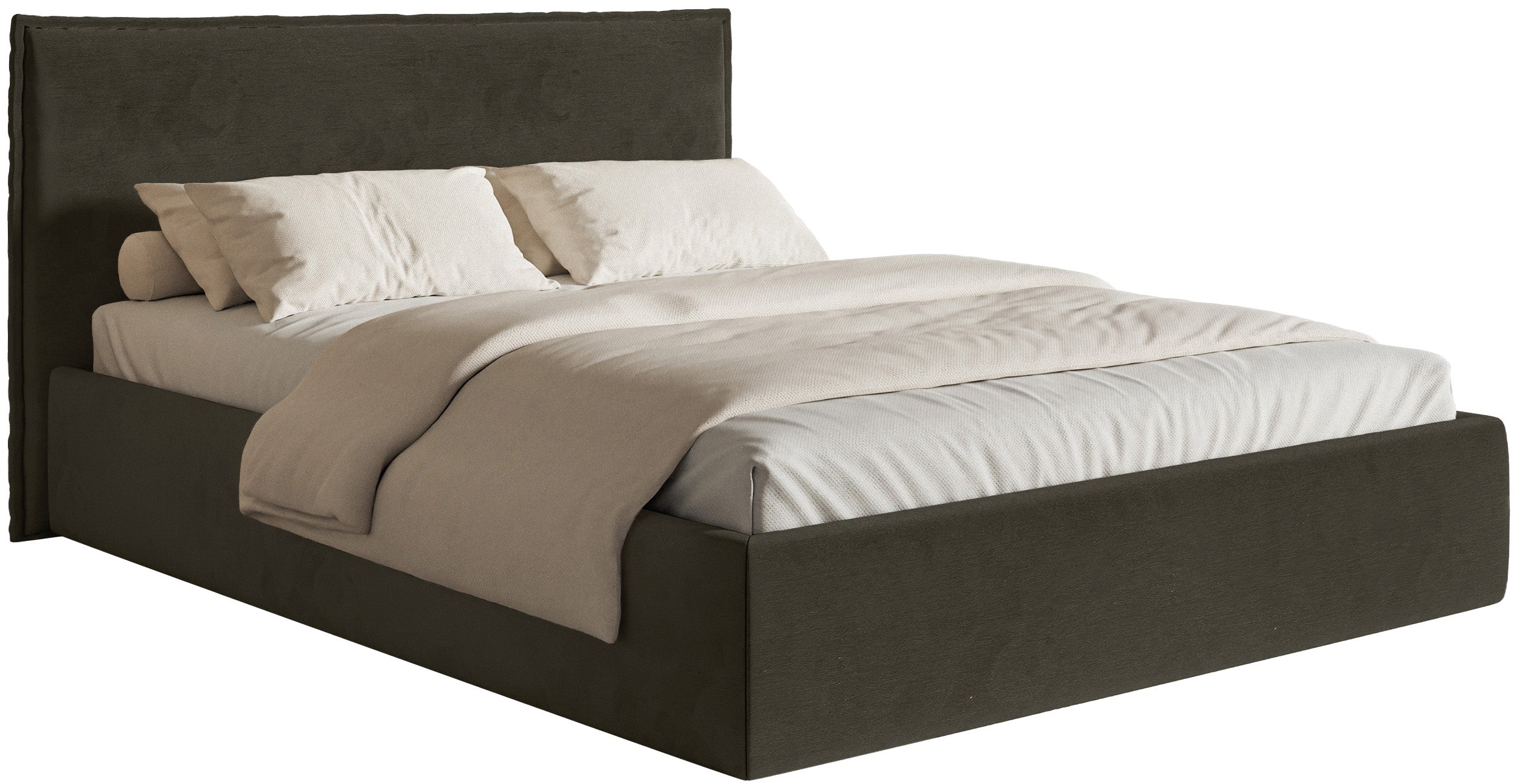 Łóżko tapicerowane 160x200 cm Softie Slim z pojemnikiem ciemnozielone welur hydrofobowy stelaż metalowy