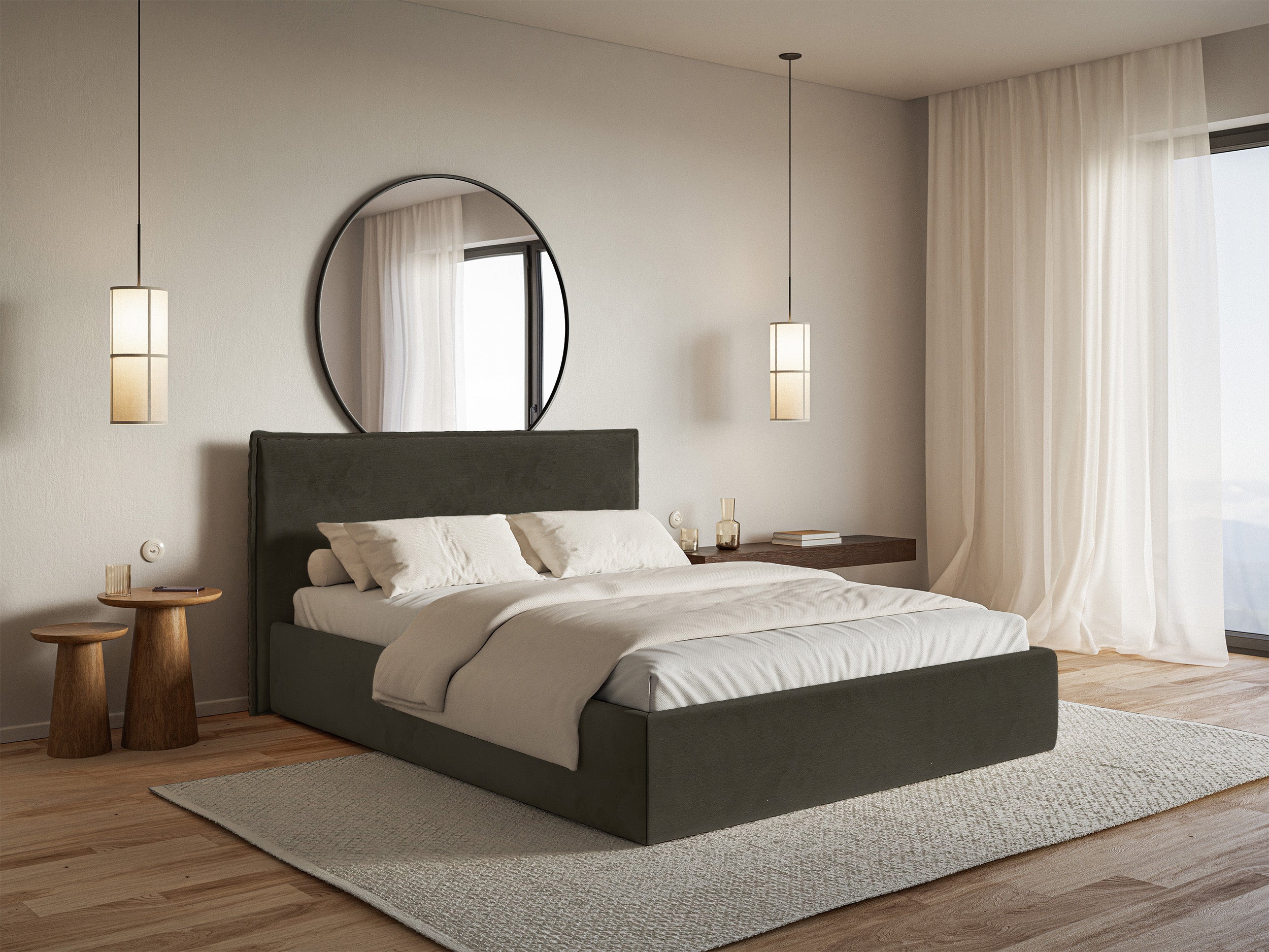 Łóżko tapicerowane 140x200 cm Softie Slim ciemnozielone welur hydrofobowy