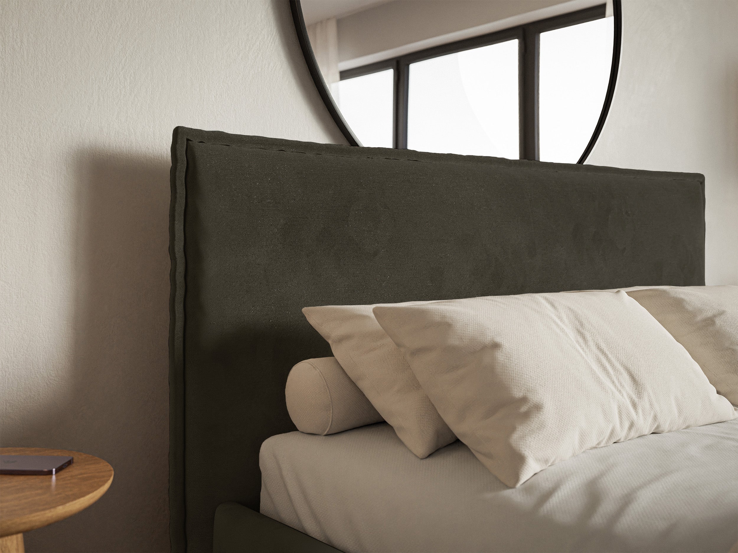 Łóżko tapicerowane 200x200 cm Softie Slim z pojemnikiem ciemnozielone welur hydrofobowy stelaż metalowy
