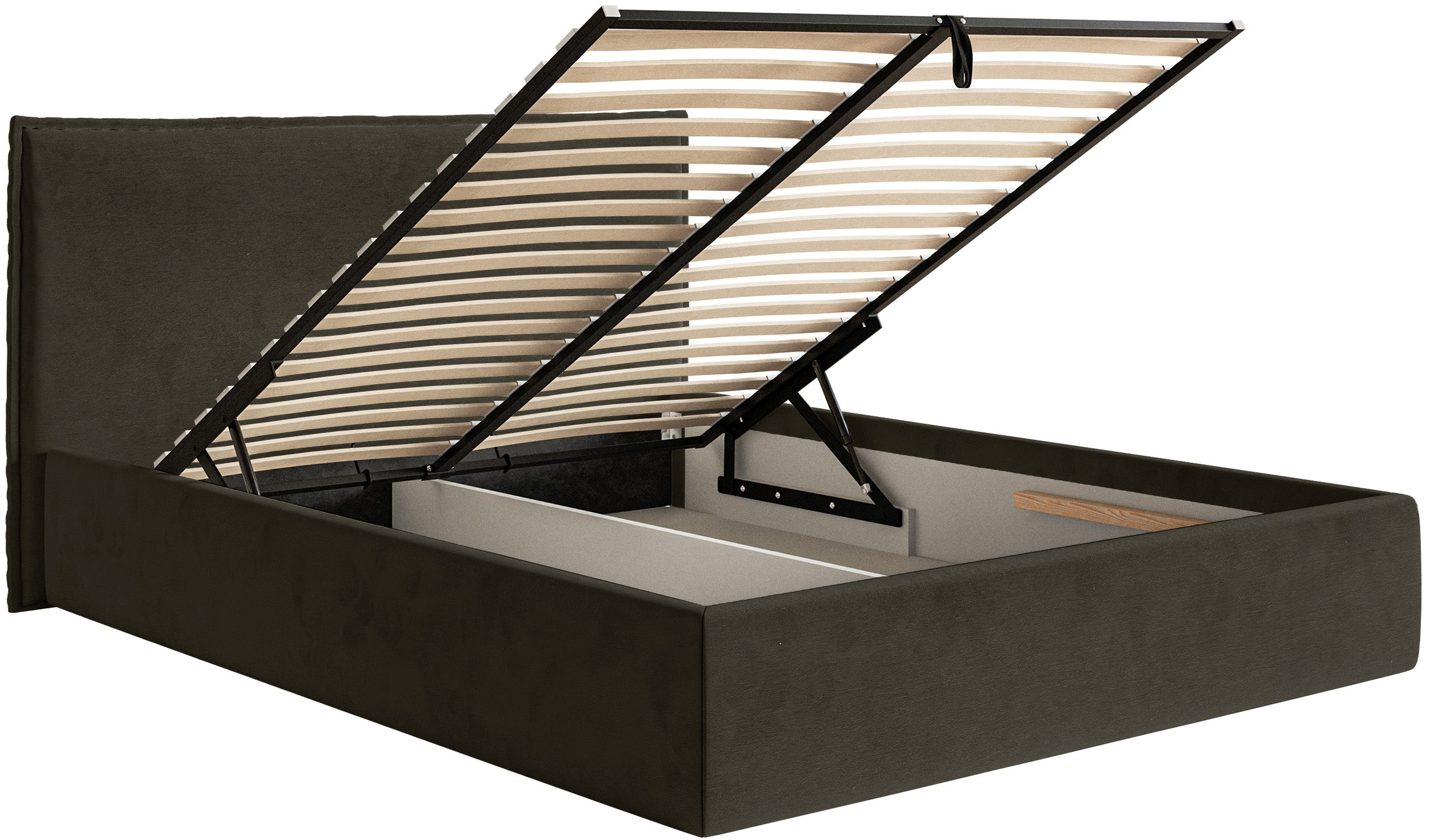 Łóżko tapicerowane 200x200 cm Softie Slim z pojemnikiem ciemnozielone welur hydrofobowy stelaż metalowy