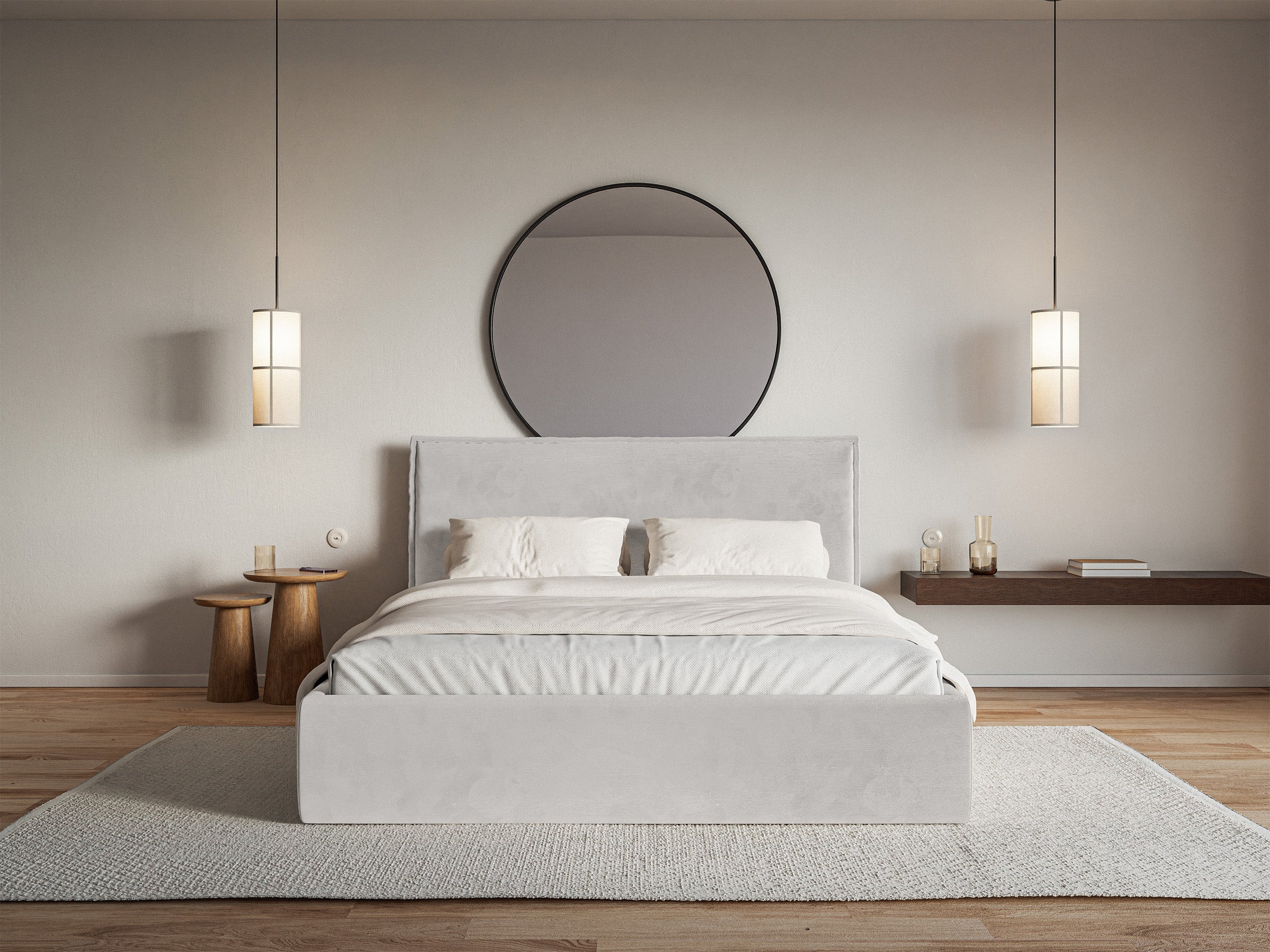 Łóżko tapicerowane 160x200 cm Softie Slim jasnoszare welur hydrofobowy