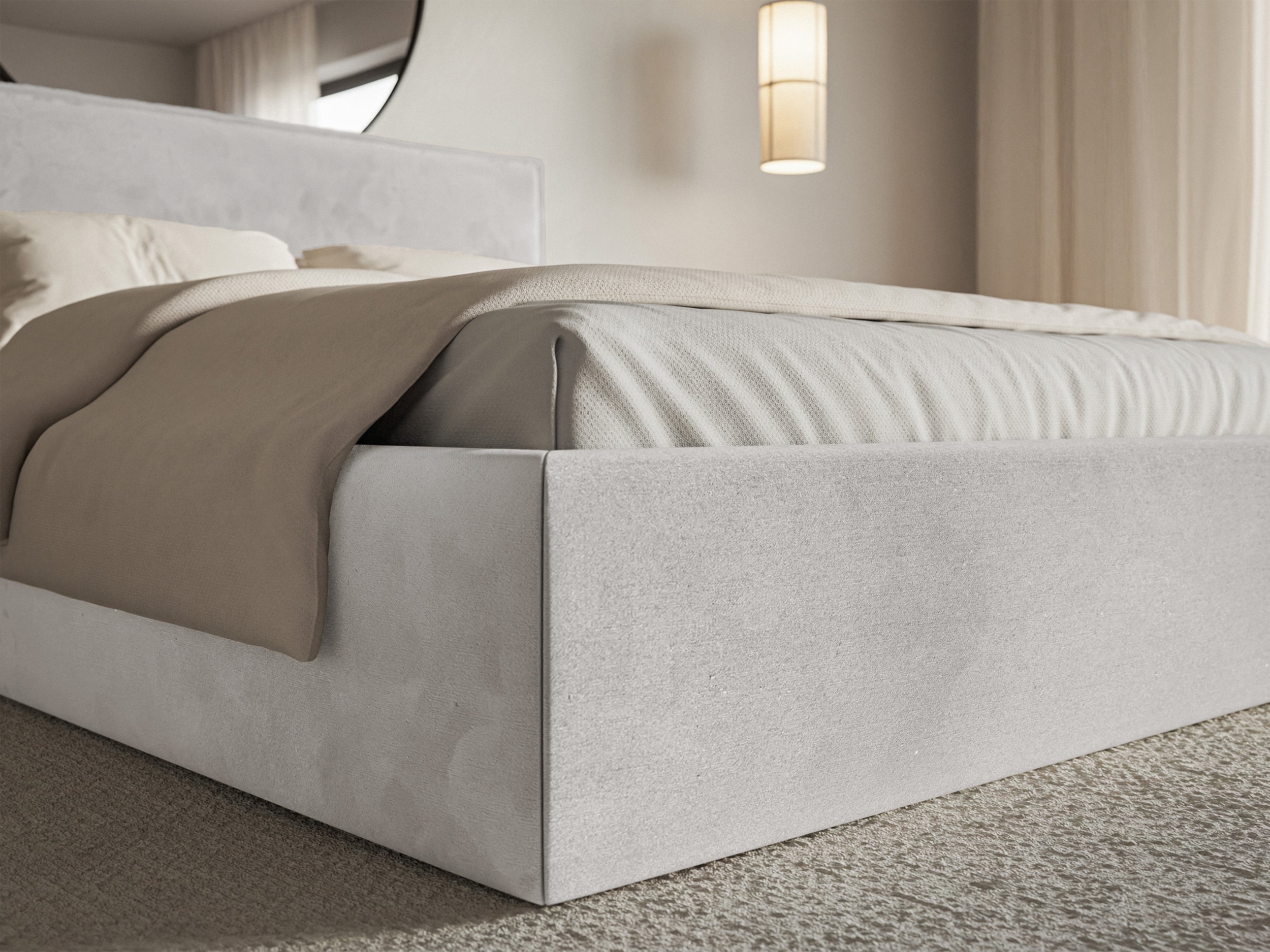 Łóżko tapicerowane 160x200 cm Softie Slim jasnoszare welur hydrofobowy