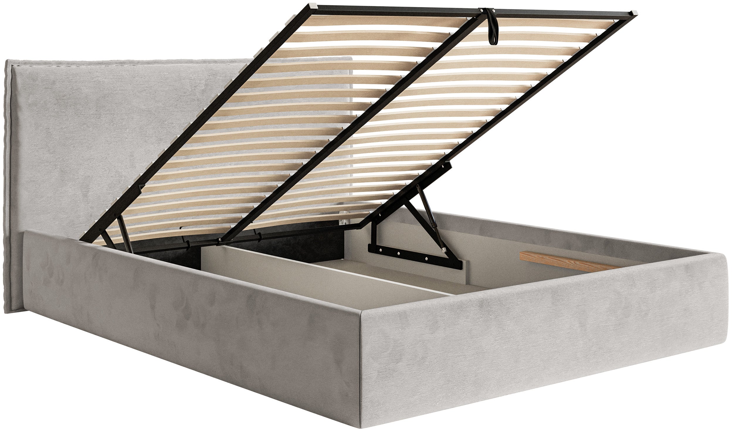 Łóżko tapicerowane 200x200 cm Softie Slim z pojemnikiem jasnoszare welur hydrofobowy stelaż metalowy