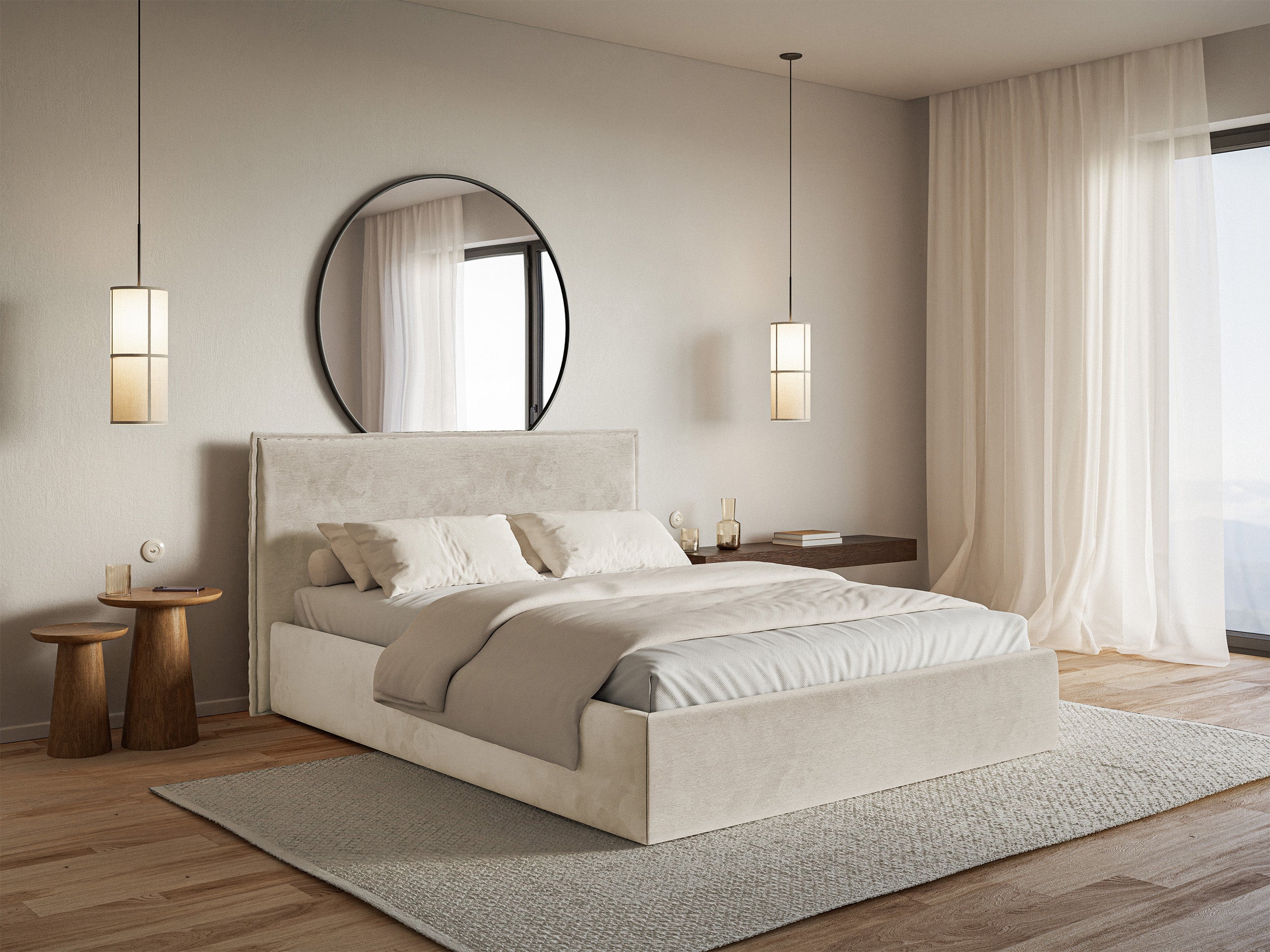 Łóżko tapicerowane 200x200 cm Softie Slim beżowe welur hydrofobowy
