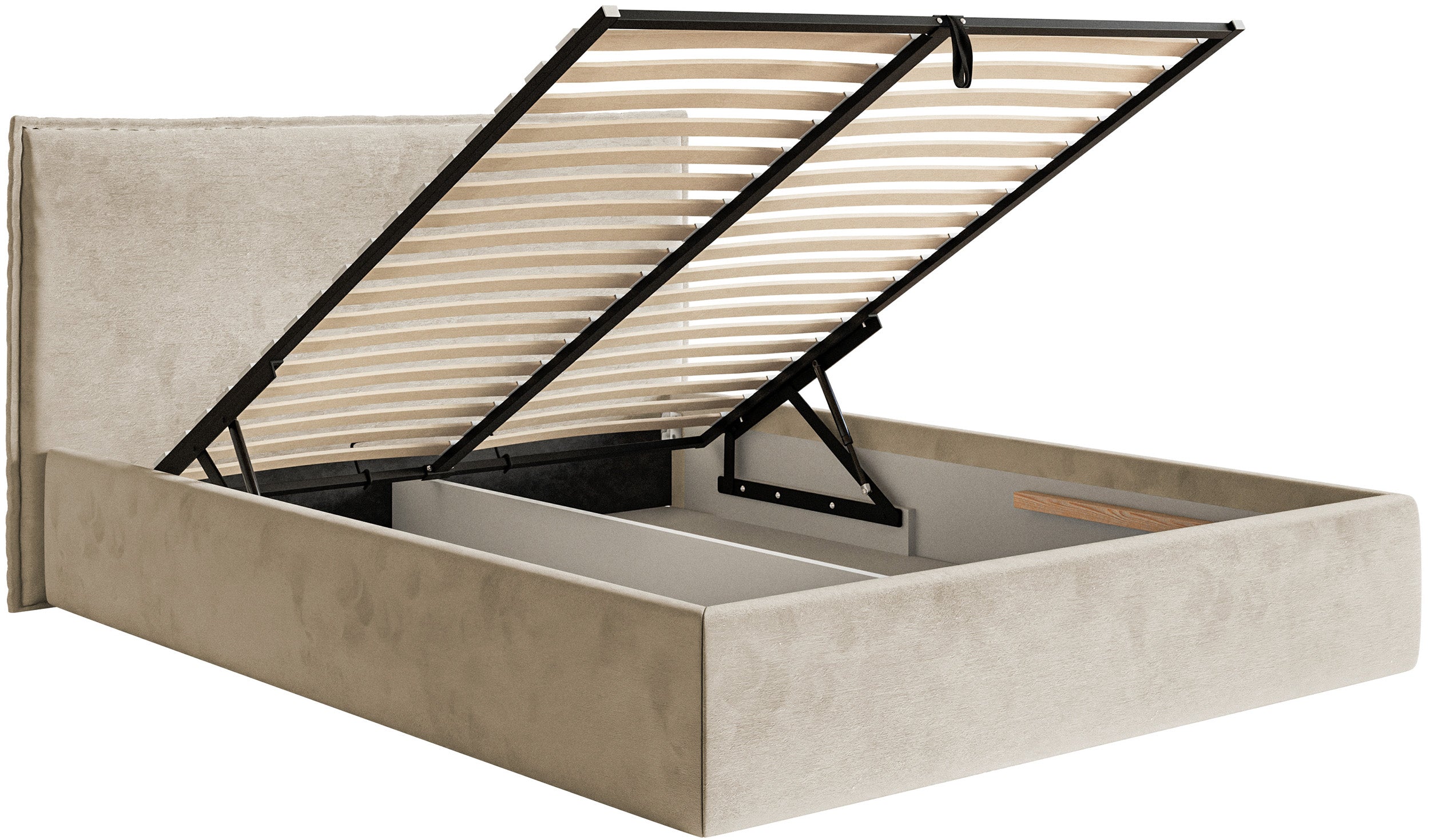 Łóżko tapicerowane 200x200 cm Softie Slim z pojemnikiem beżowe welur hydrofobowy stelaż metalowy