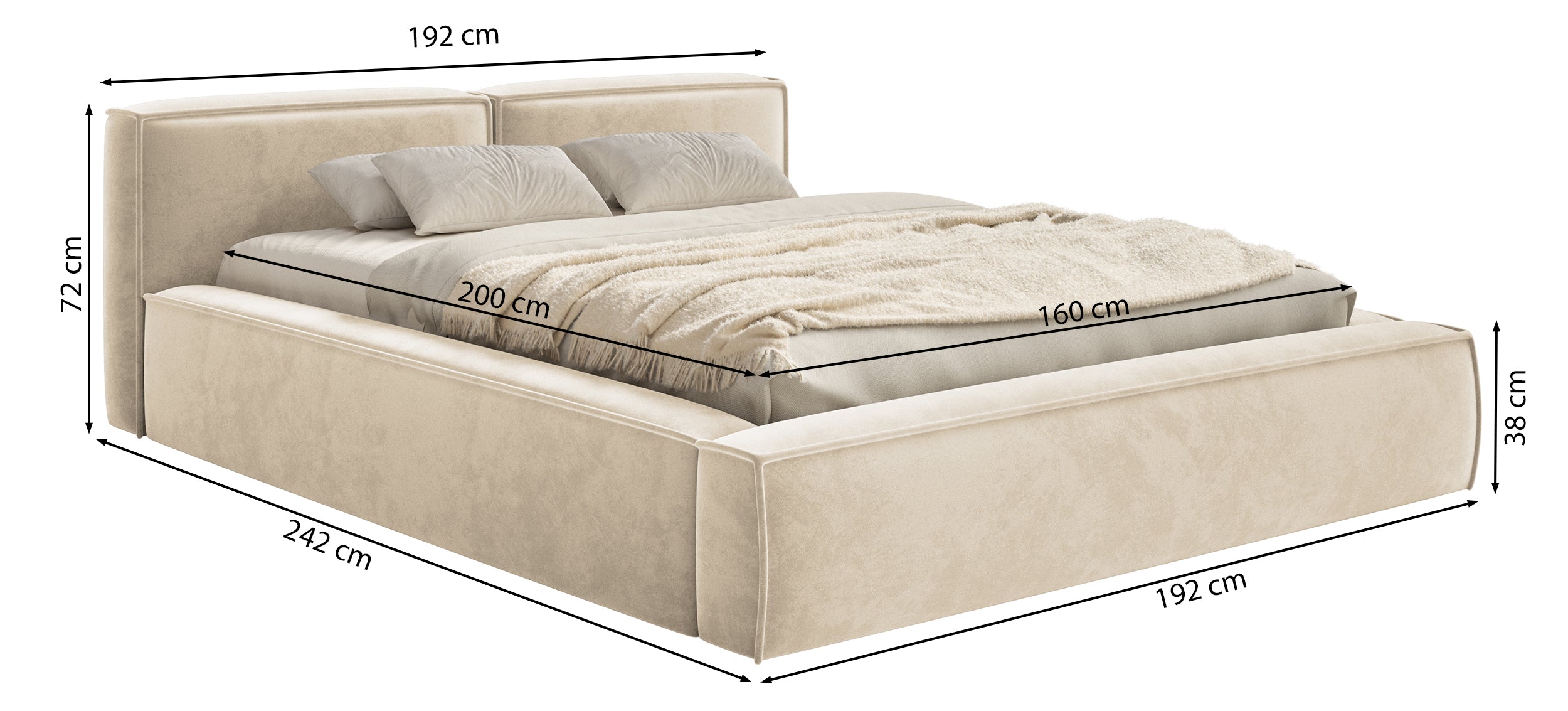 Łóżko tapicerowane 160x200 cm Tilves Slim Low z pojemnikiem stelaż metalowy szałwiowe welur