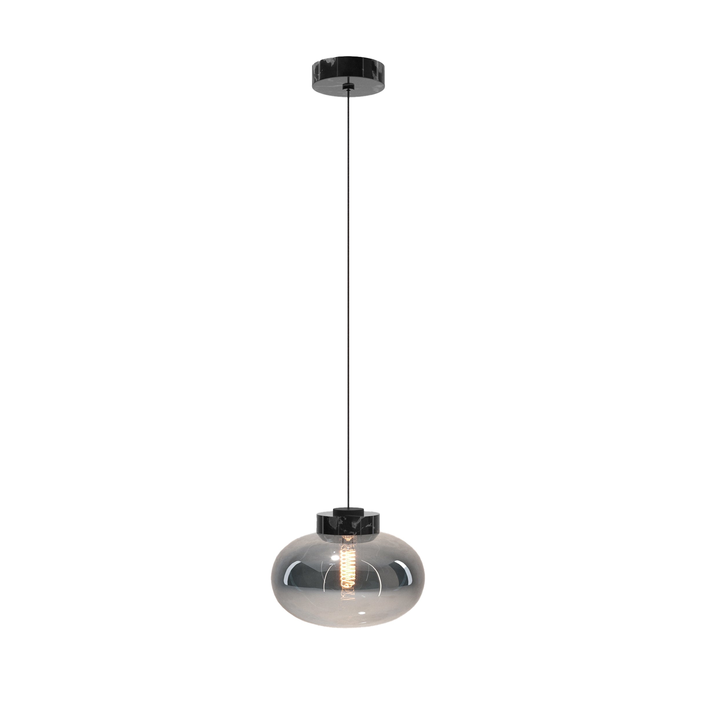 Lampa wisząca Moonstone dymione szkło czarny marmur
