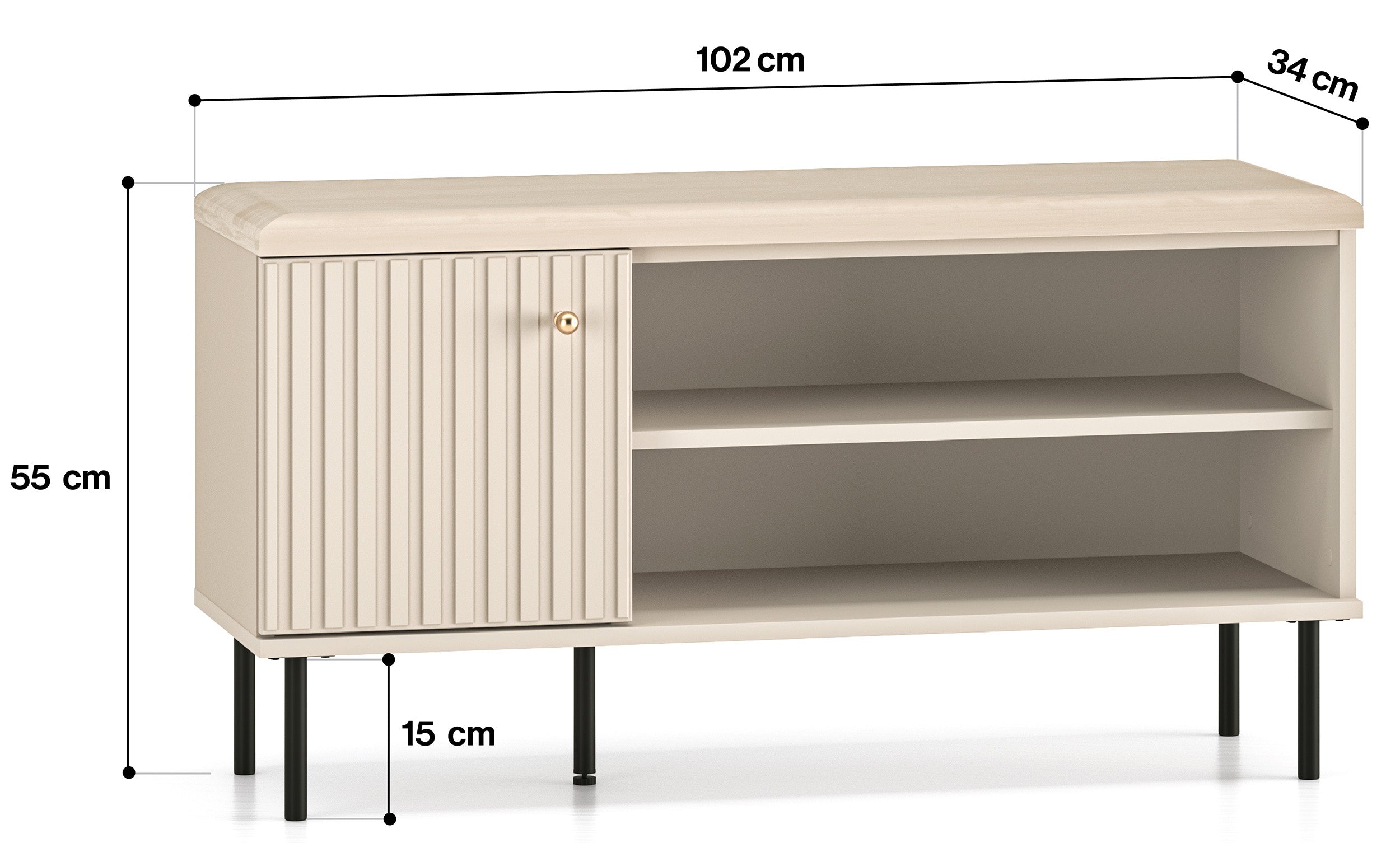 Szafka na buty Caletto 102 cm z siedziskiem ozdobne lamele beżowa