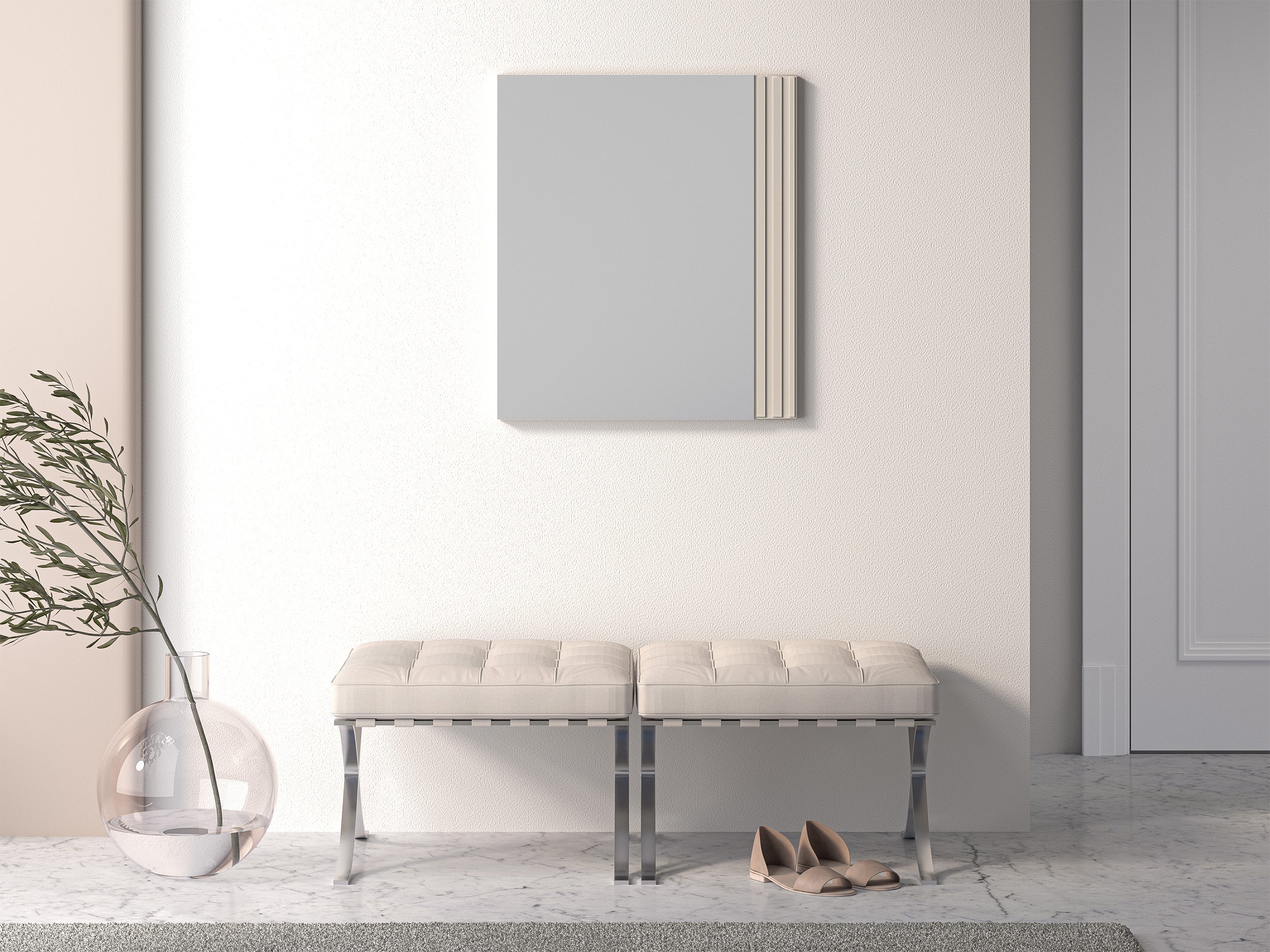 Lustro ścienne Caletto 61x53 cm ozdobne lamele beżowe