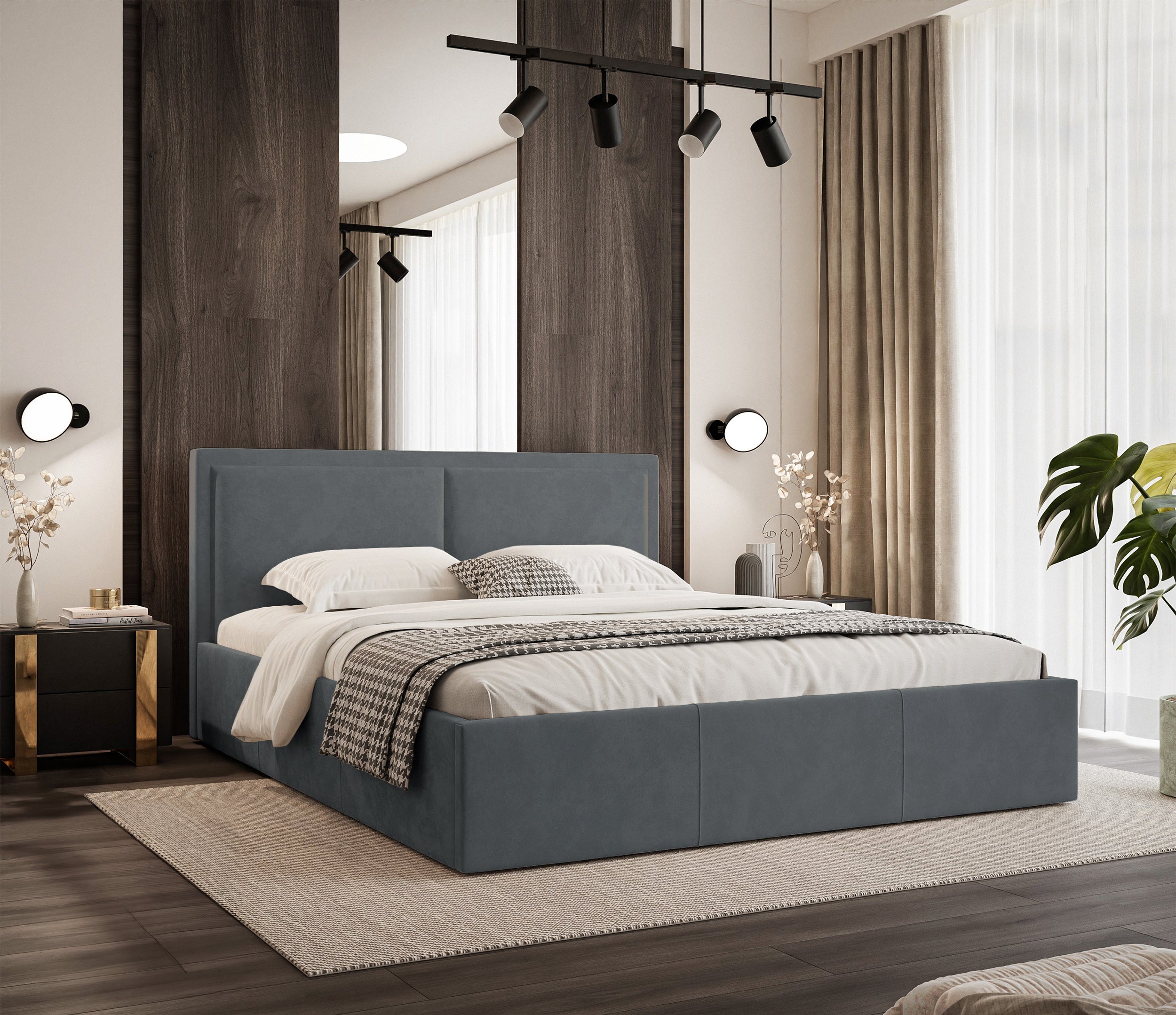 Łóżko tapicerowane 180x200 cm Soave II z pojemnikiem i metalowym stelażem stalowy welur