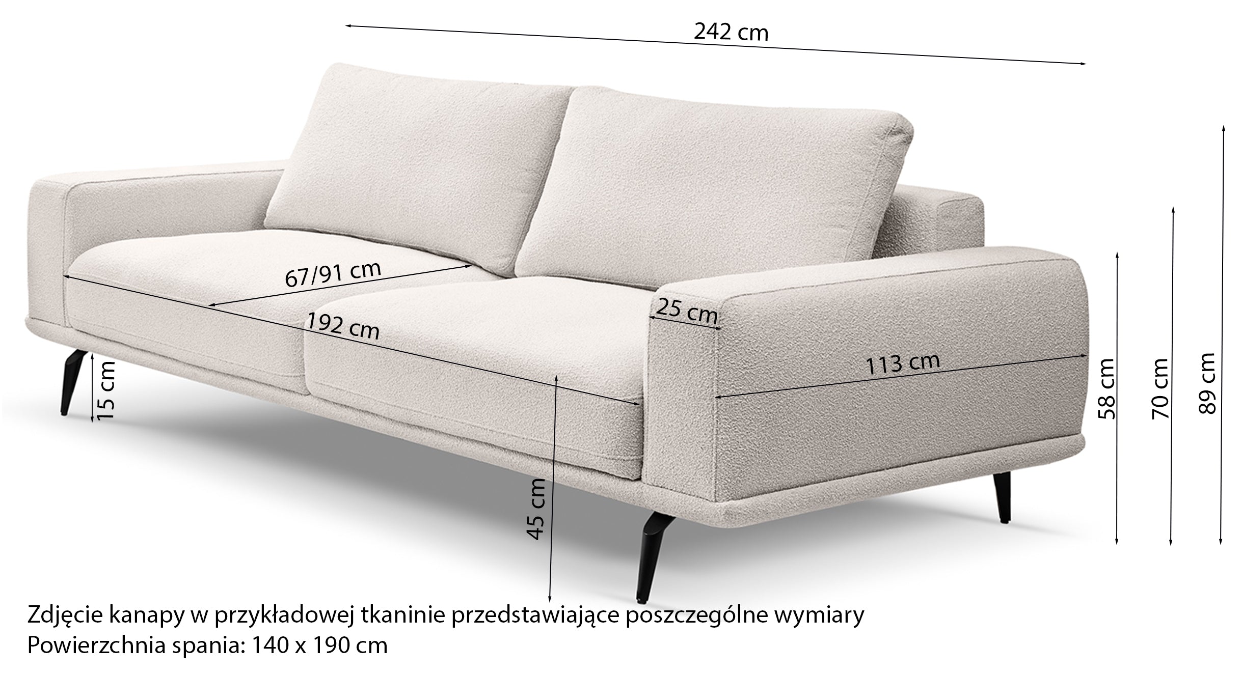 Kanapa trzyosobowa Selline z funkcją spania szara boucle