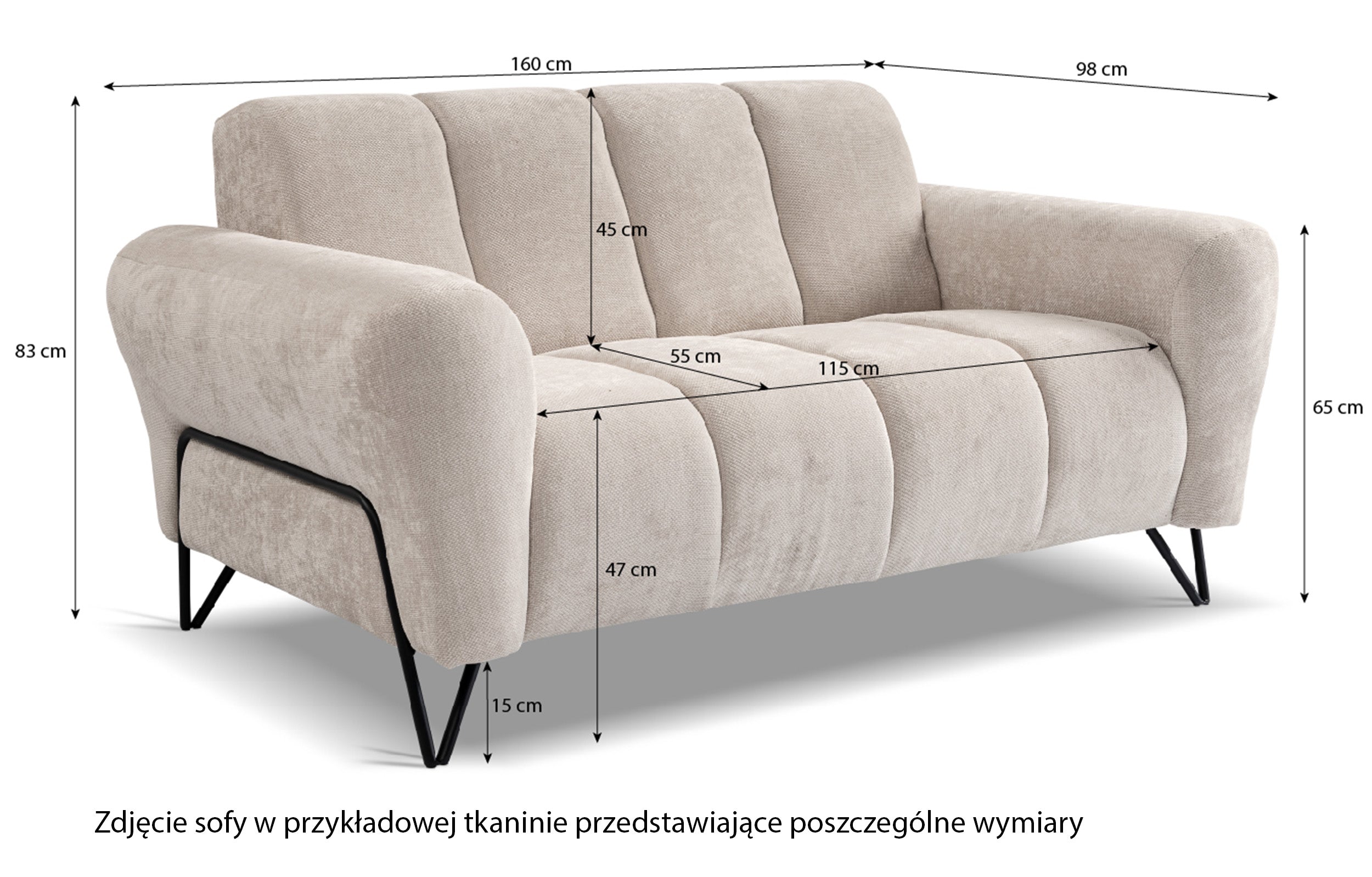 Sofa dwuosobowa Volare jasnoszara szenil