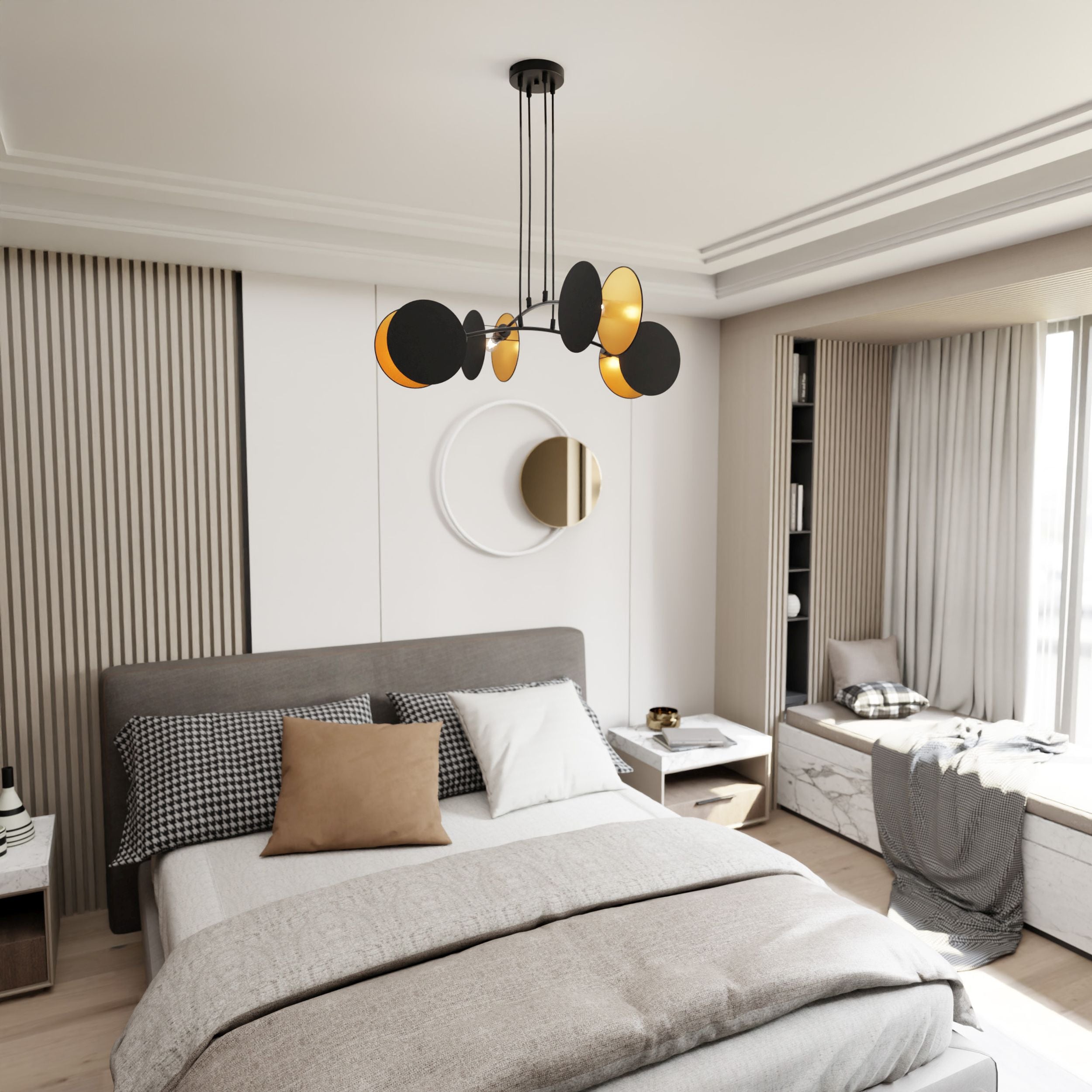 Lampa wisząca Soliess czarno-złota x4