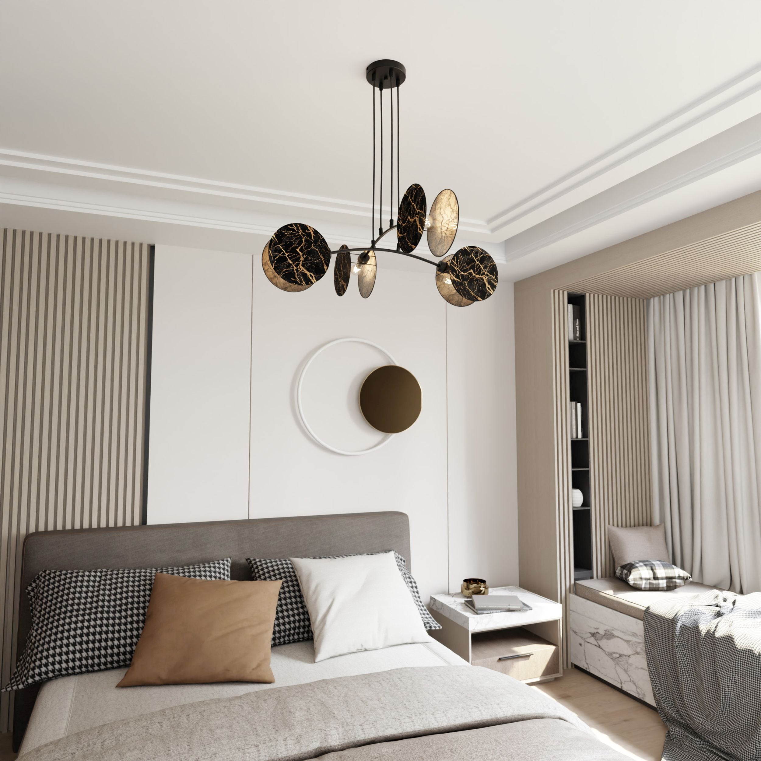 Lampa wisząca Soliess czarno-złoty marmur x4