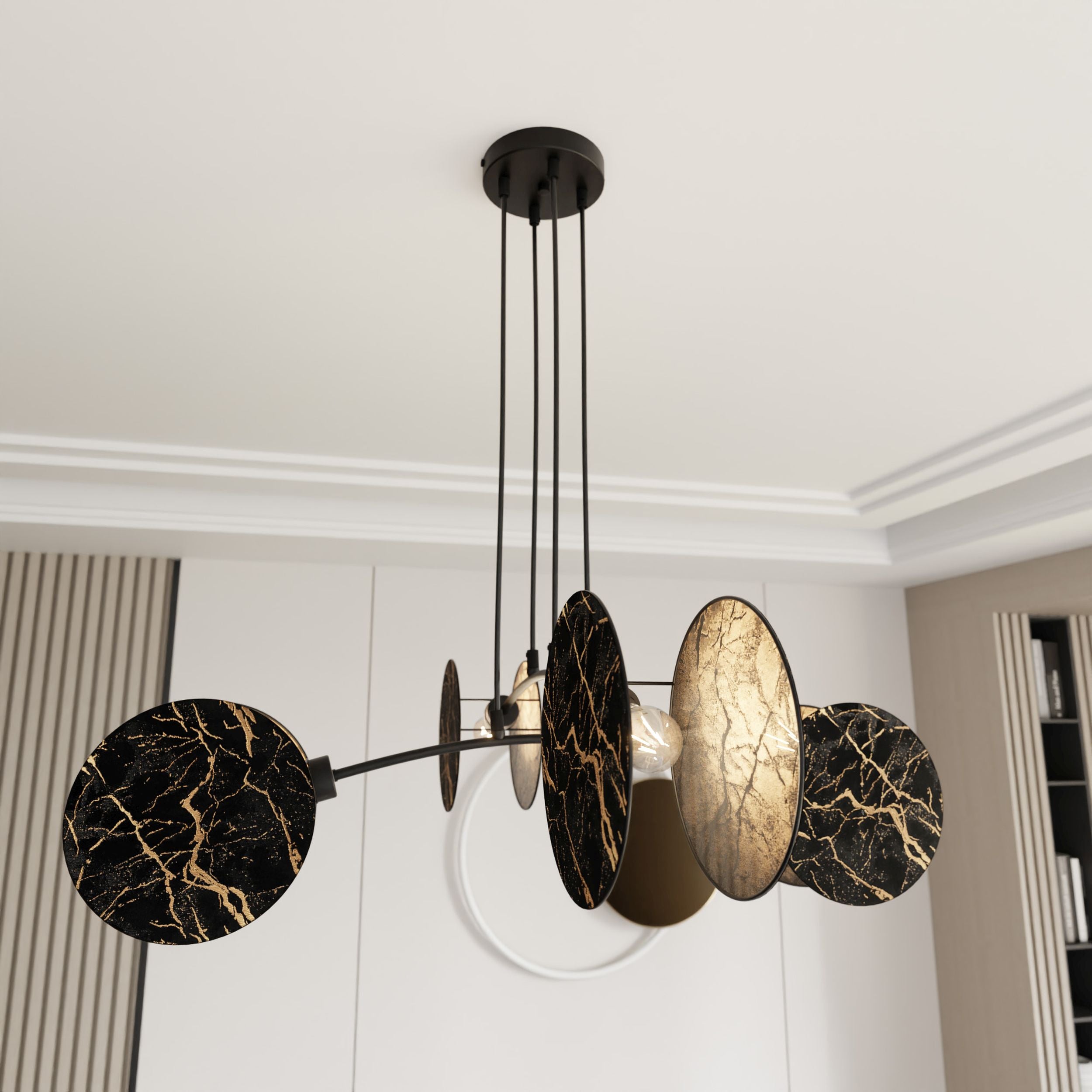 Lampa wisząca Soliess czarno-złoty marmur x4