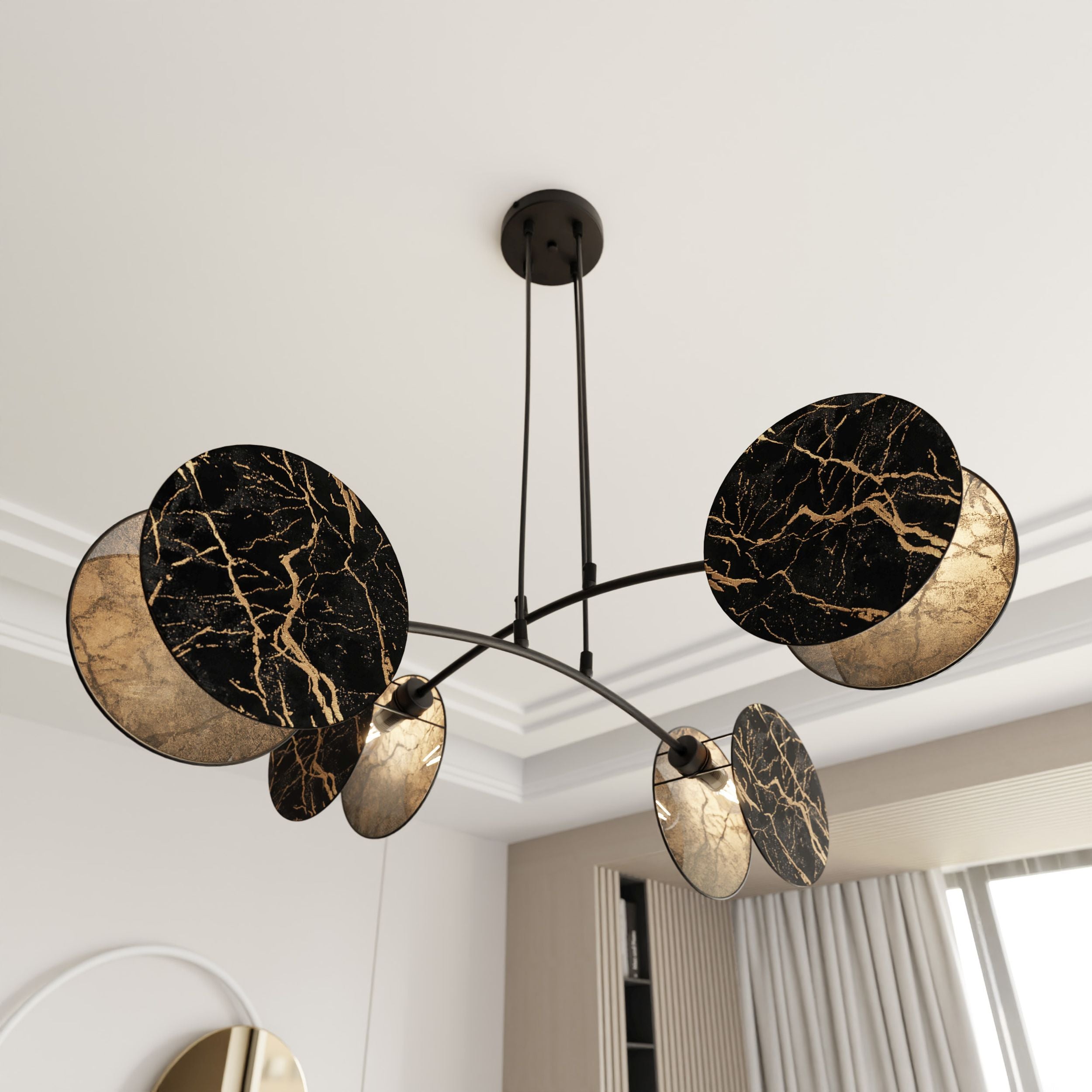Lampa wisząca Soliess czarno-złoty marmur x4