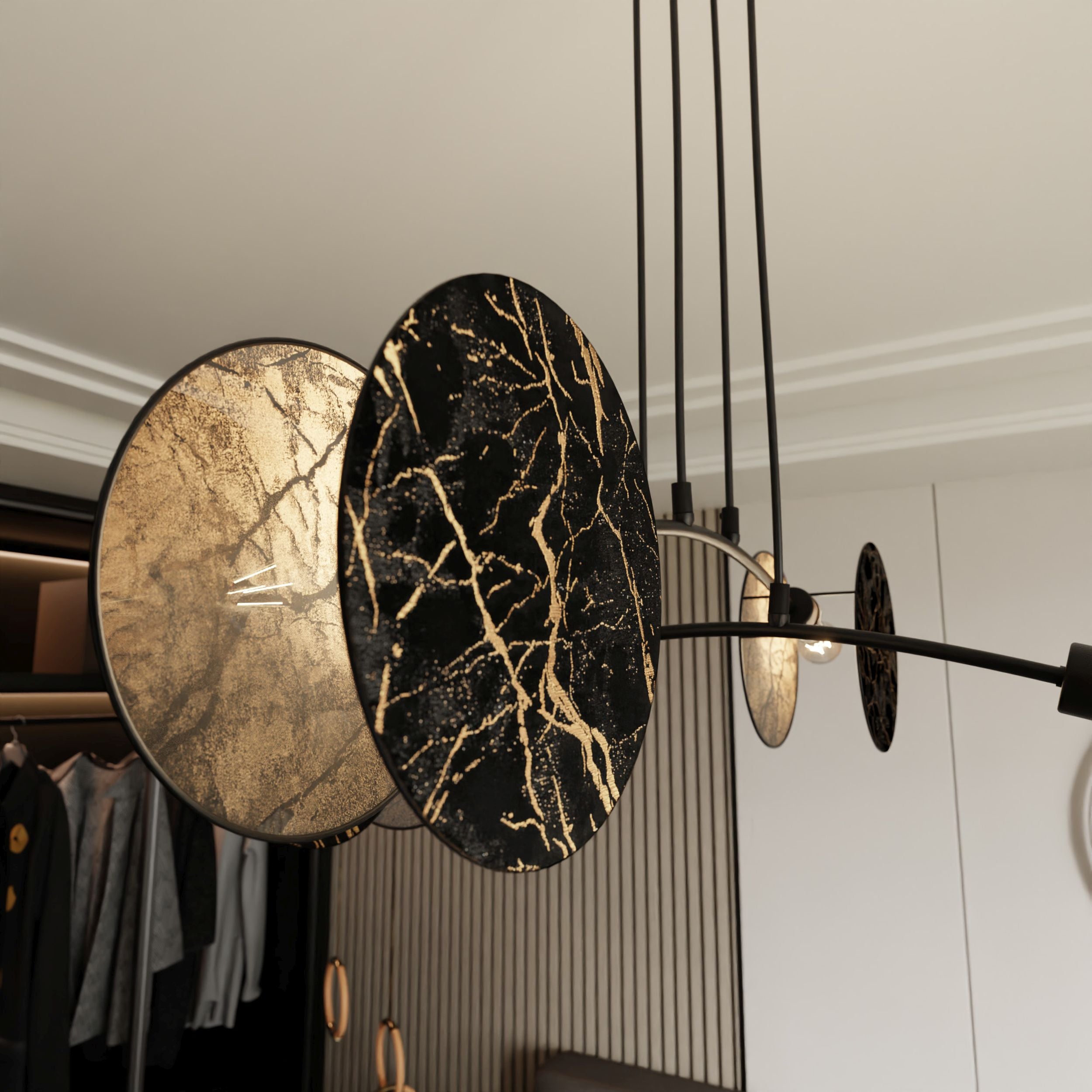 Lampa wisząca Soliess czarno-złoty marmur x4